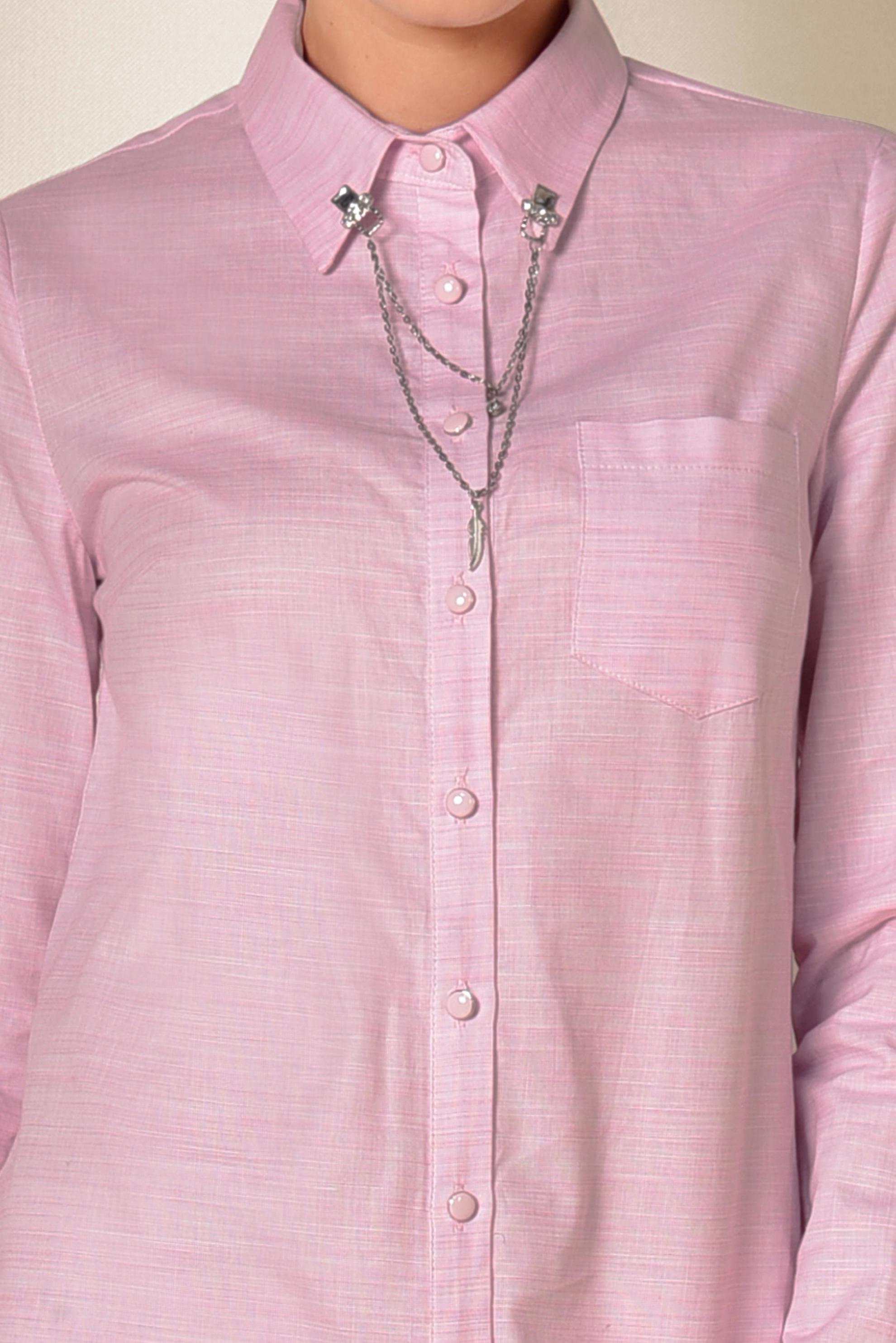 Tesettür giyim PEMBE YAKASI ZİNCİRLİ ÖNDEN DÜĞMELİ TUNİK 4987