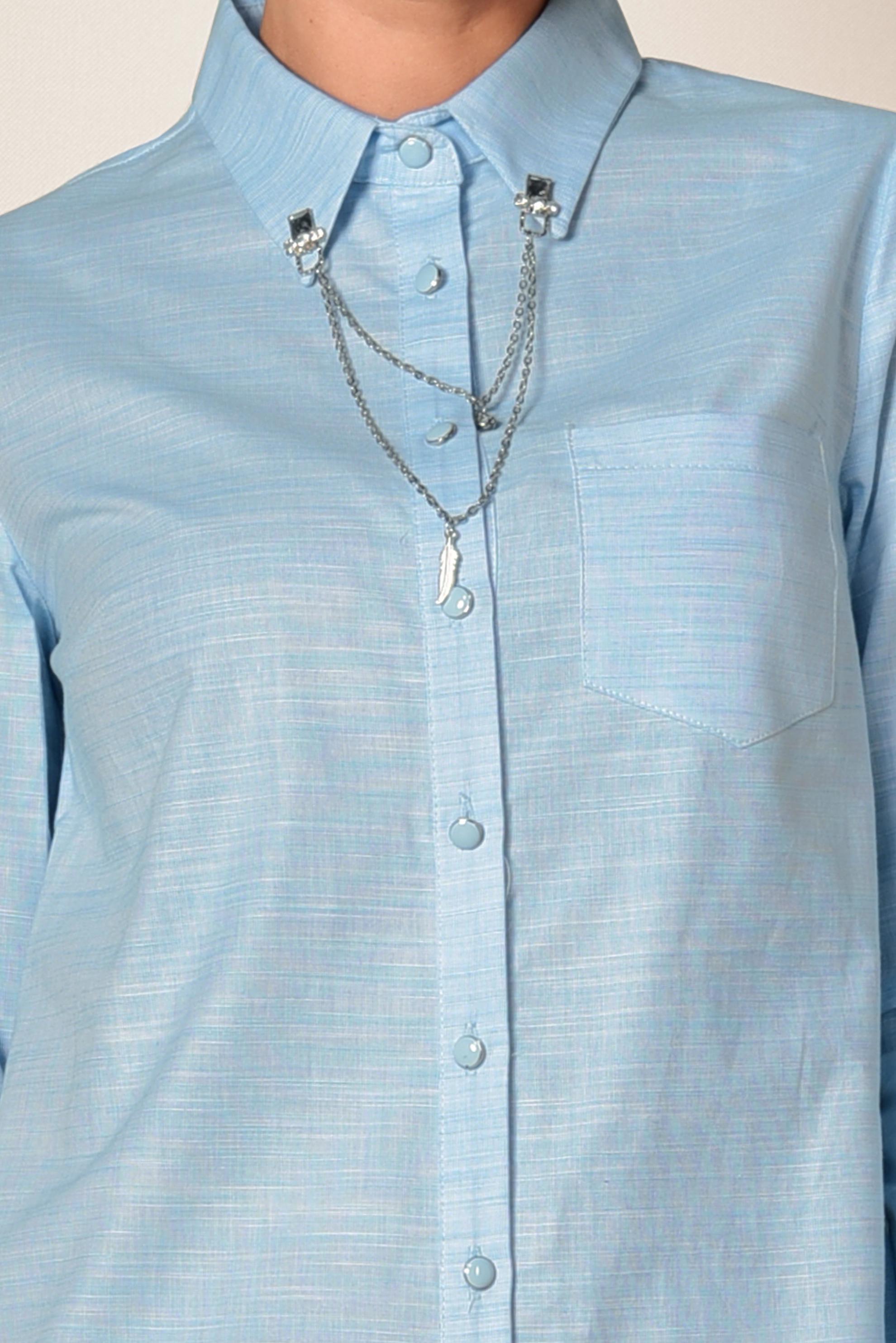 Tesettür giyim MAVİ YAKASI ZİNCİRLİ ÖNDEN DÜĞMELİ TUNİK 4987