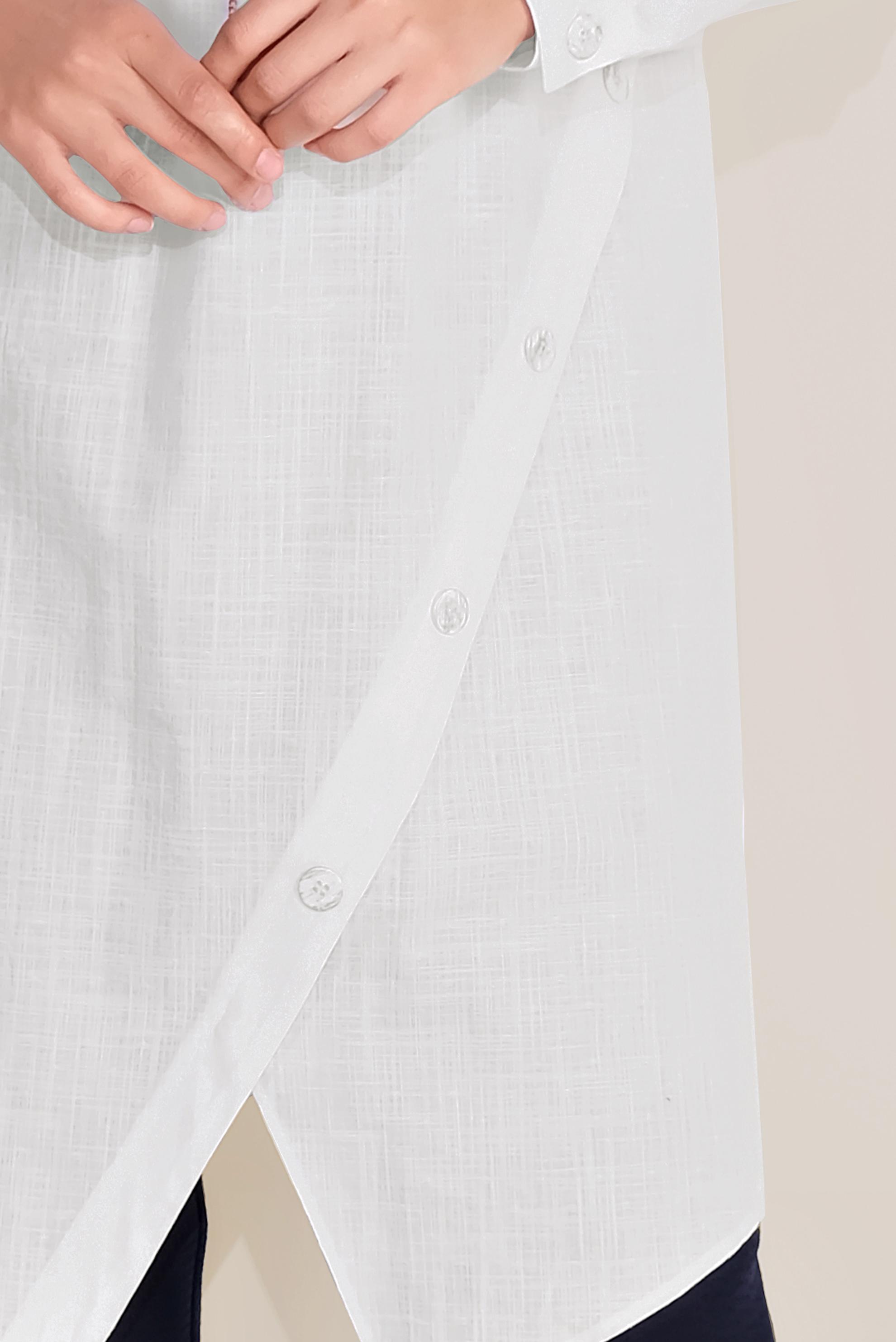 Tesettür giyim BEYAZ PAMUKLU DÜĞMELİ ERKEK YAKA TUNİK 40576-1