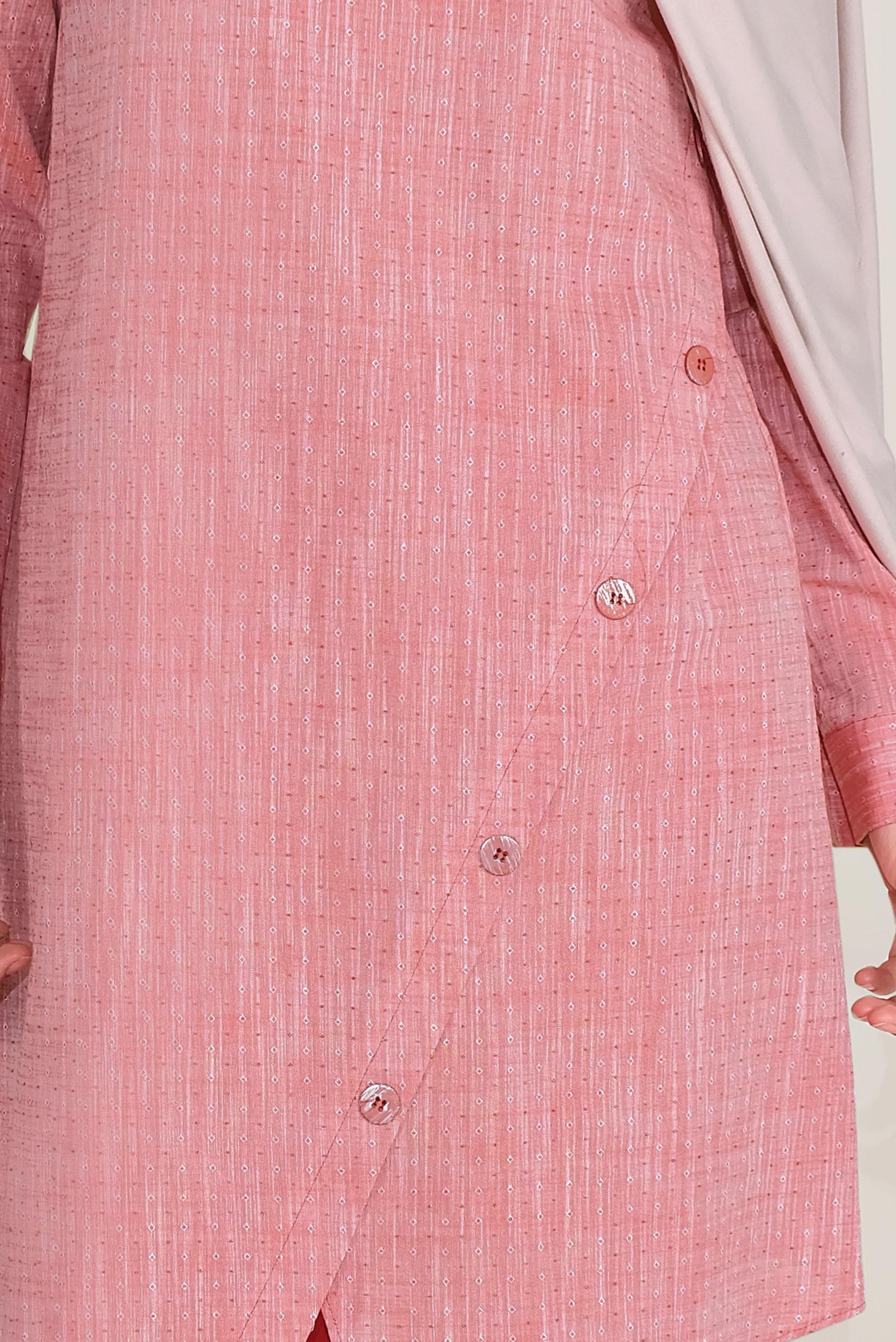 Tesettür giyim KIRMIZI PAMUKLU DÜĞMELİ ERKEK YAKA TUNİK 40576-1