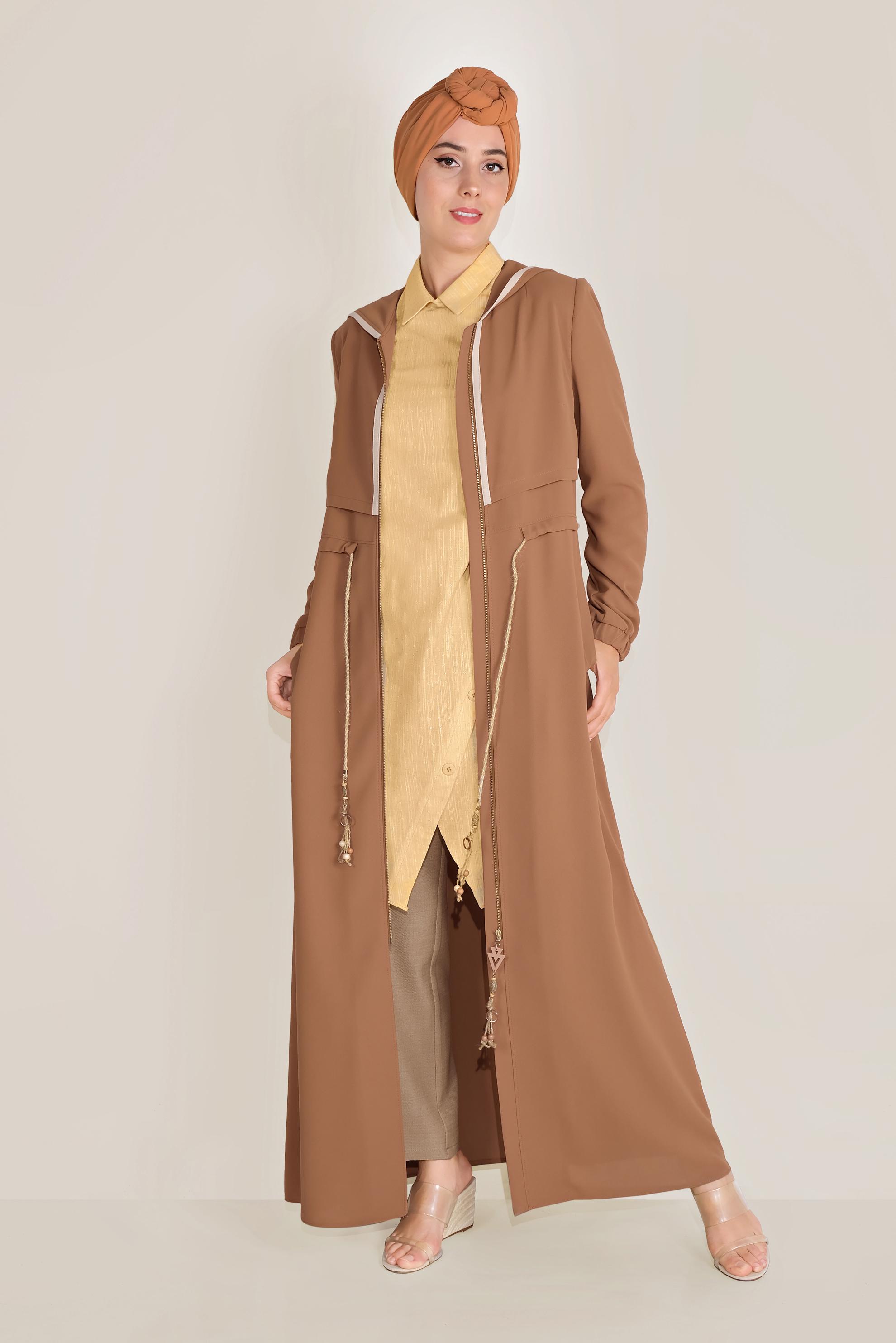 Tesettür giyim SARI PAMUKLU DÜĞMELİ ERKEK YAKA TUNİK 40576-1