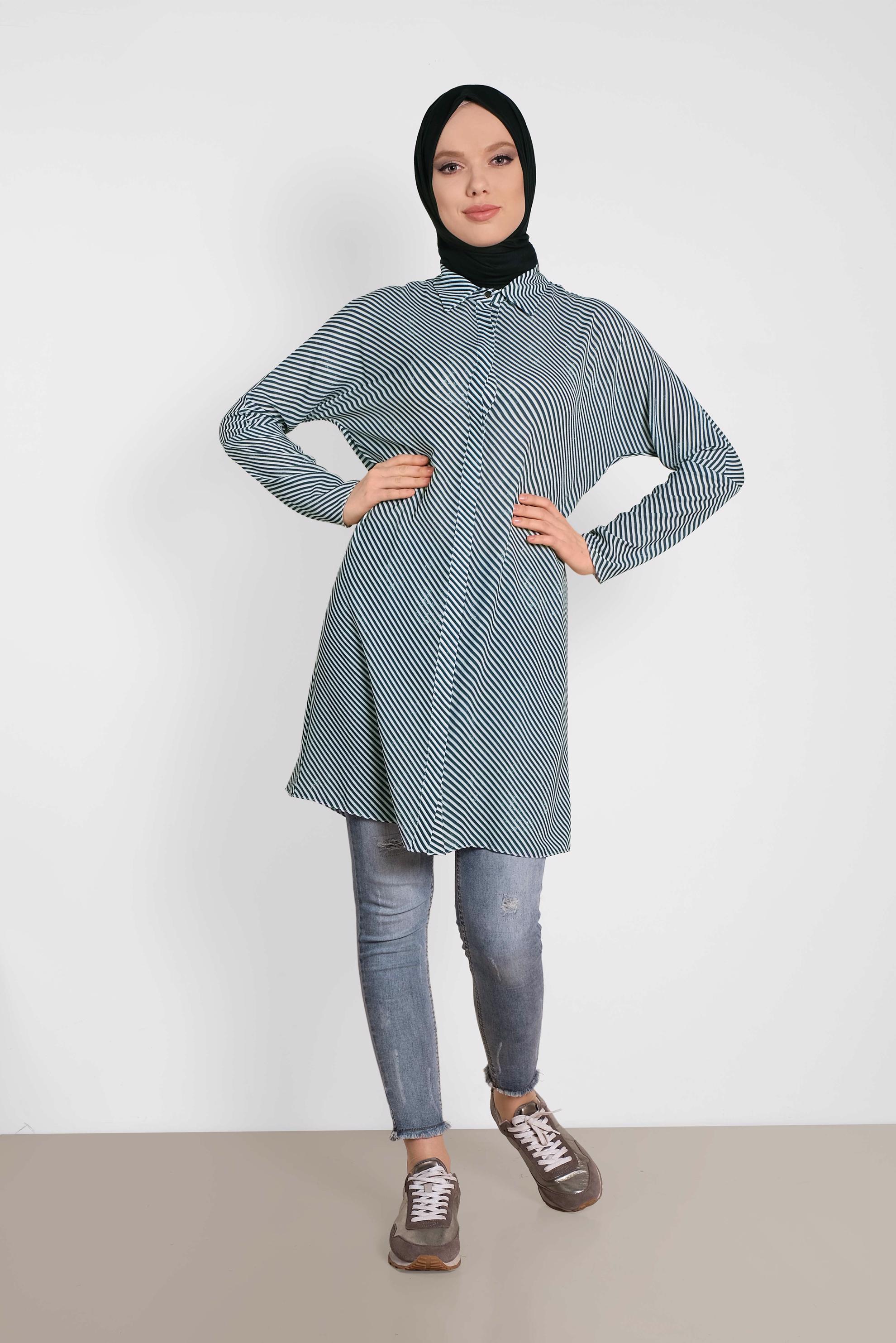 Tesettür giyim LACİVERT ÇİZGİLİ TUNİK 4492-3