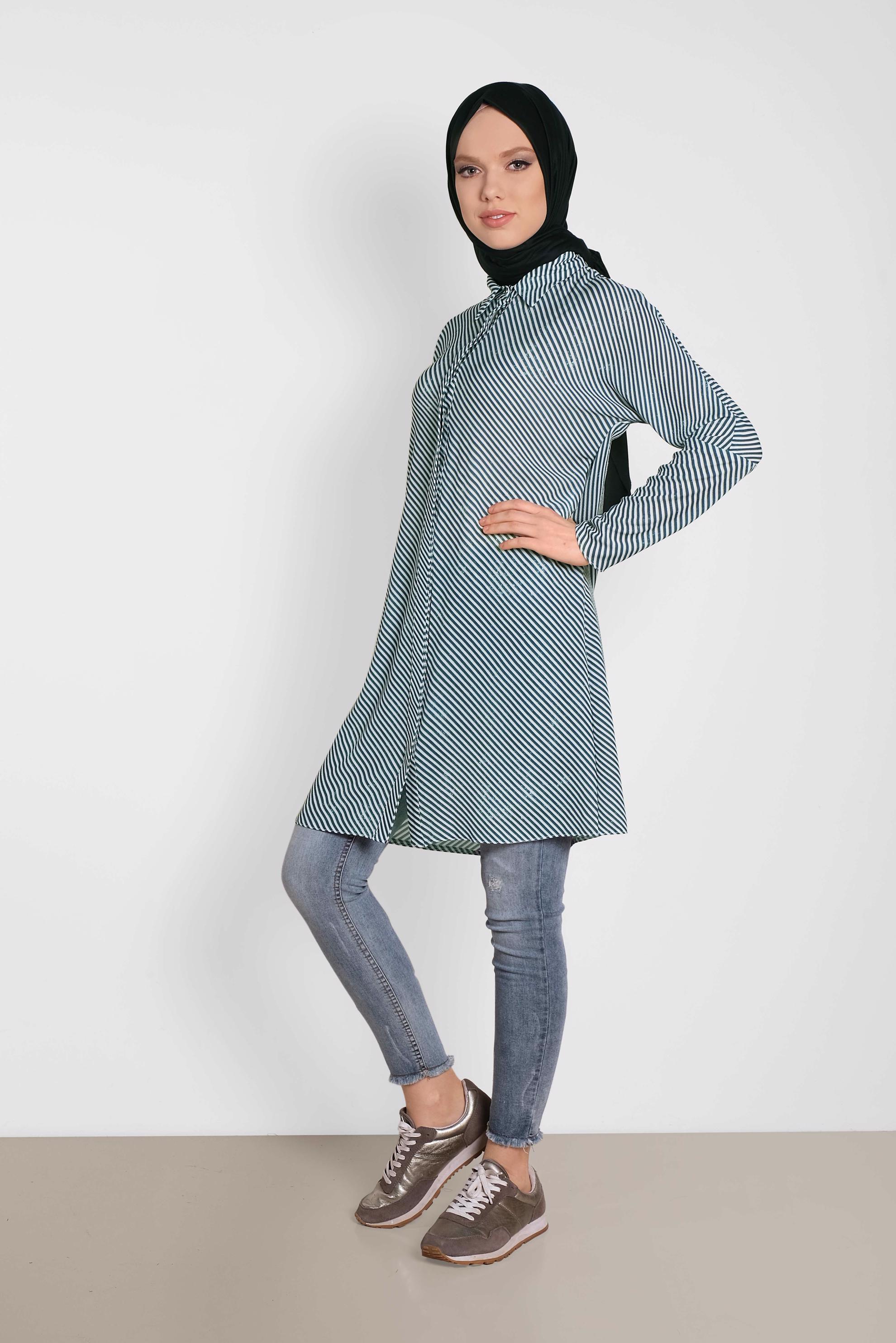 Tesettür giyim LACİVERT ÇİZGİLİ TUNİK 4492-3