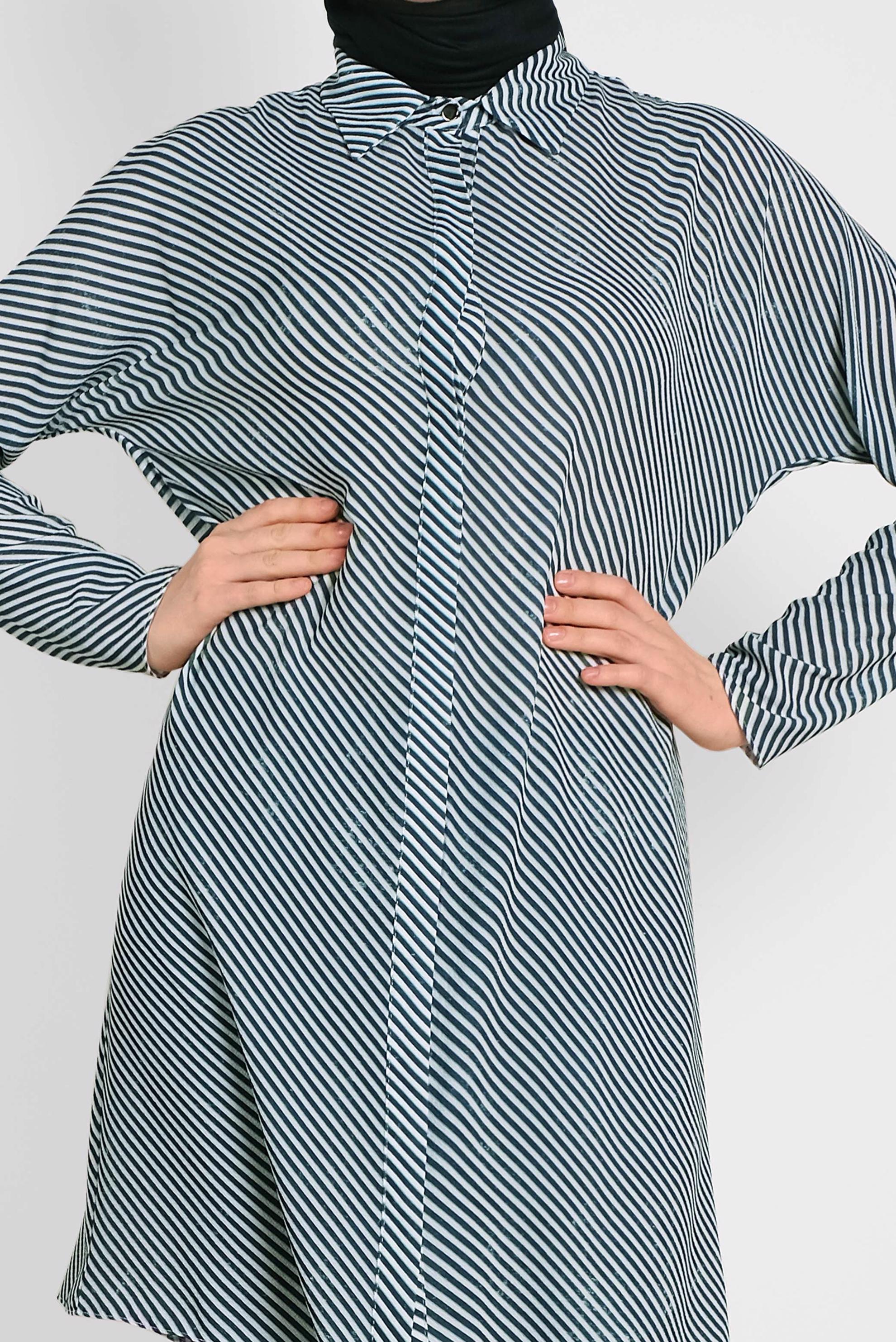 Tesettür giyim LACİVERT ÇİZGİLİ TUNİK 4492-3