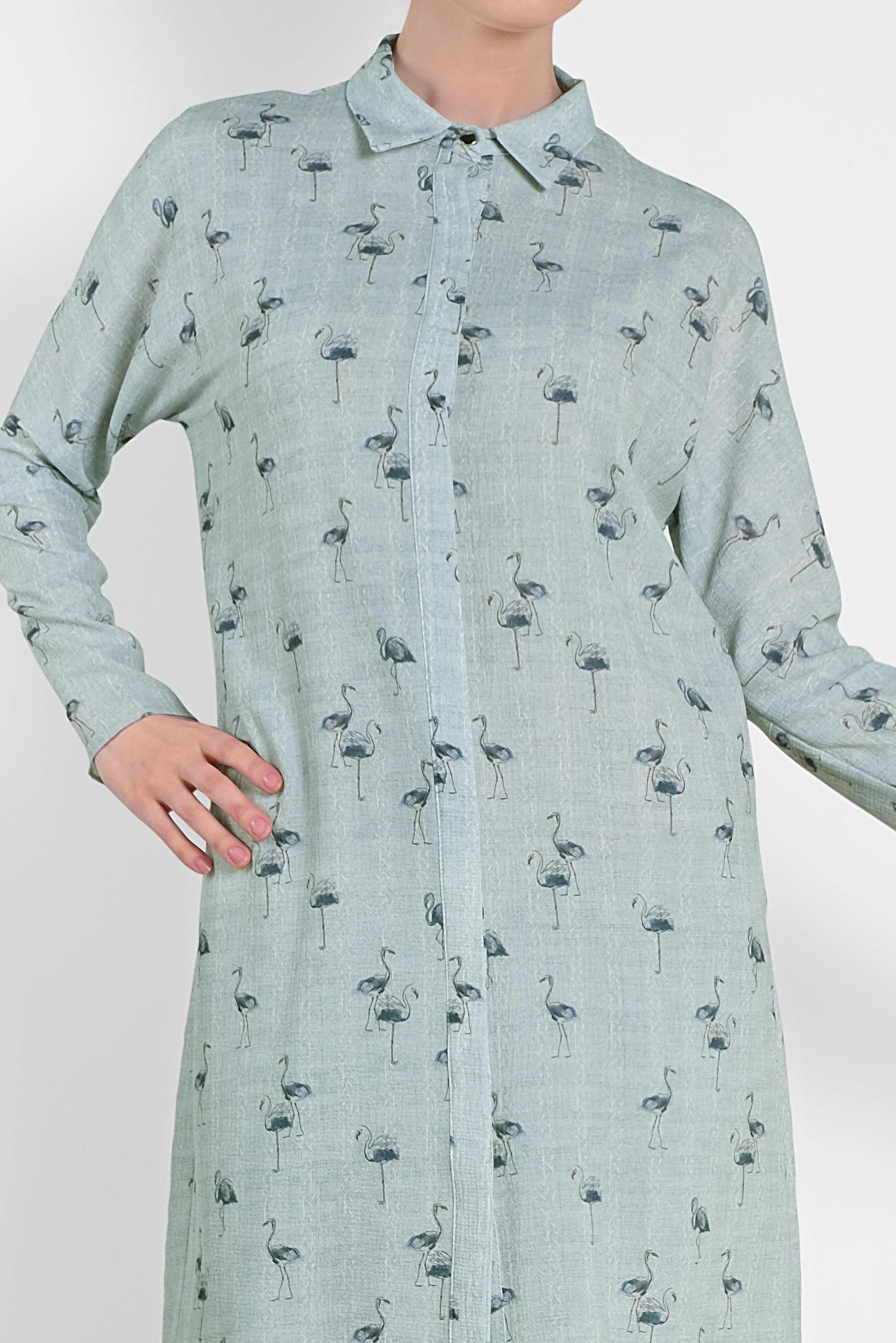 Tesettür giyim MAVİ FLAMİNGO DESENLİ TUNİK 4492-4