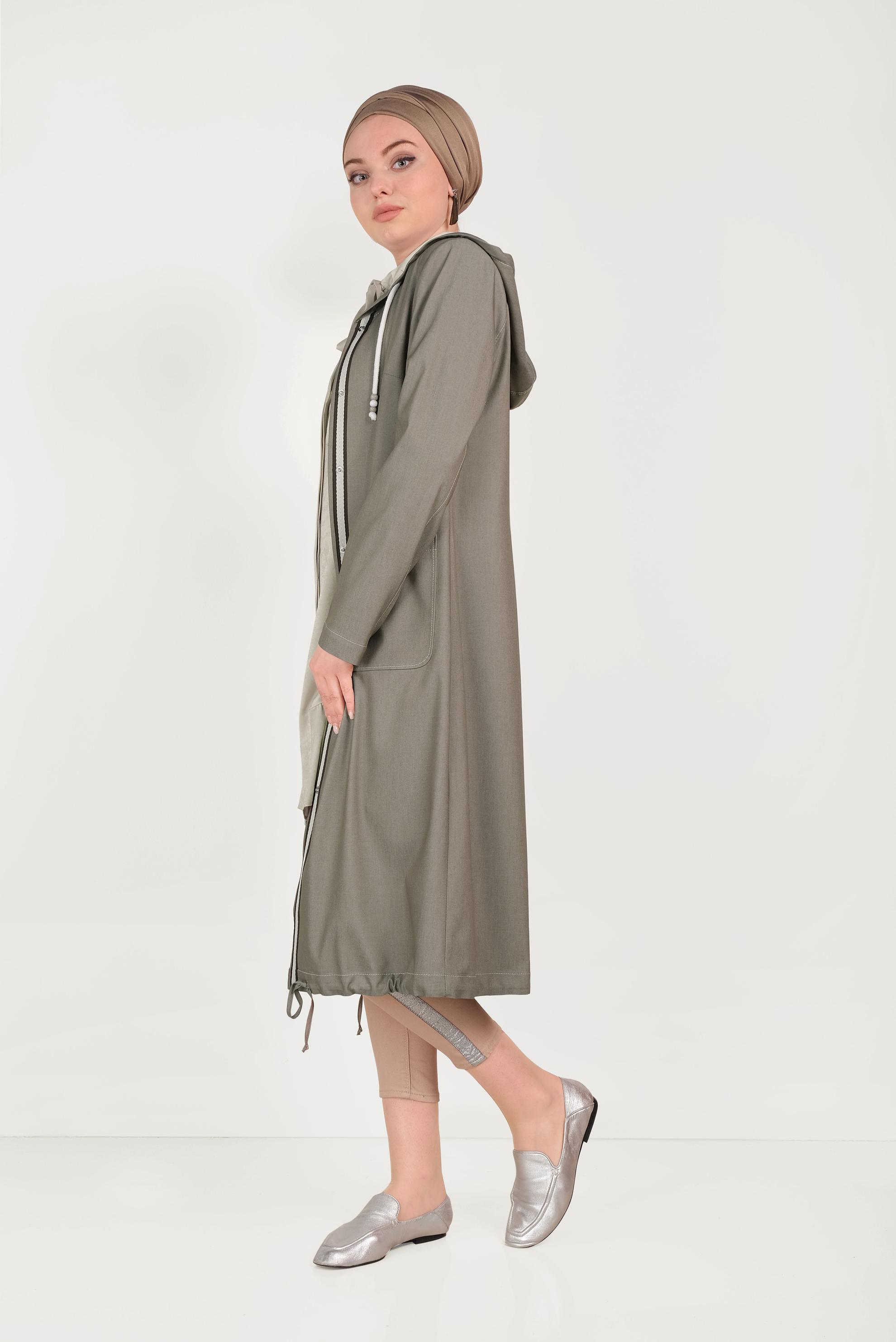 Tesettür giyim HAKİ ÇITÇITLI TRENÇKOT 10152