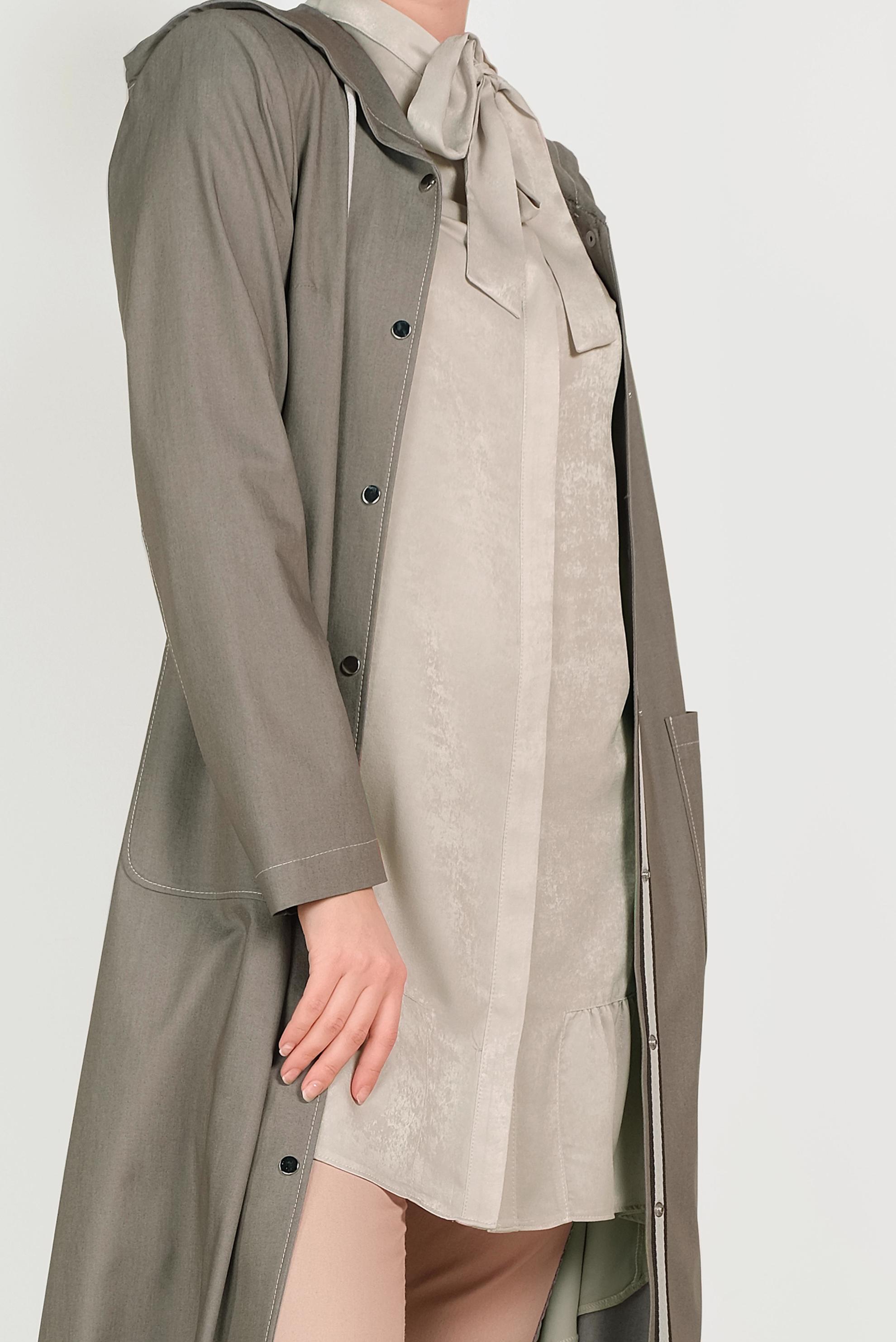 Tesettür giyim HAKİ ÇITÇITLI TRENÇKOT 10152