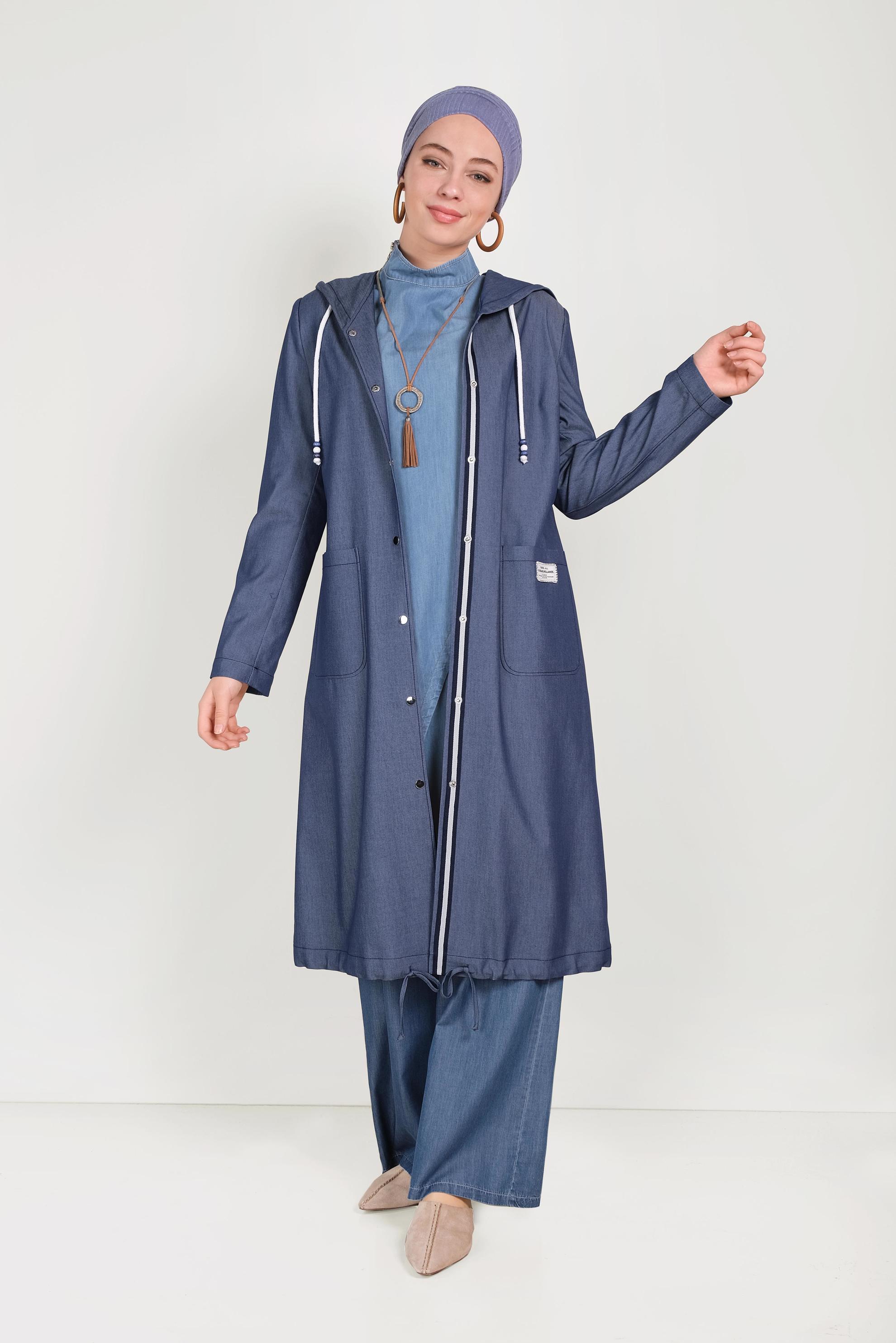 Tesettür giyim LACİVERT ÇITÇITLI TRENÇKOT 10152