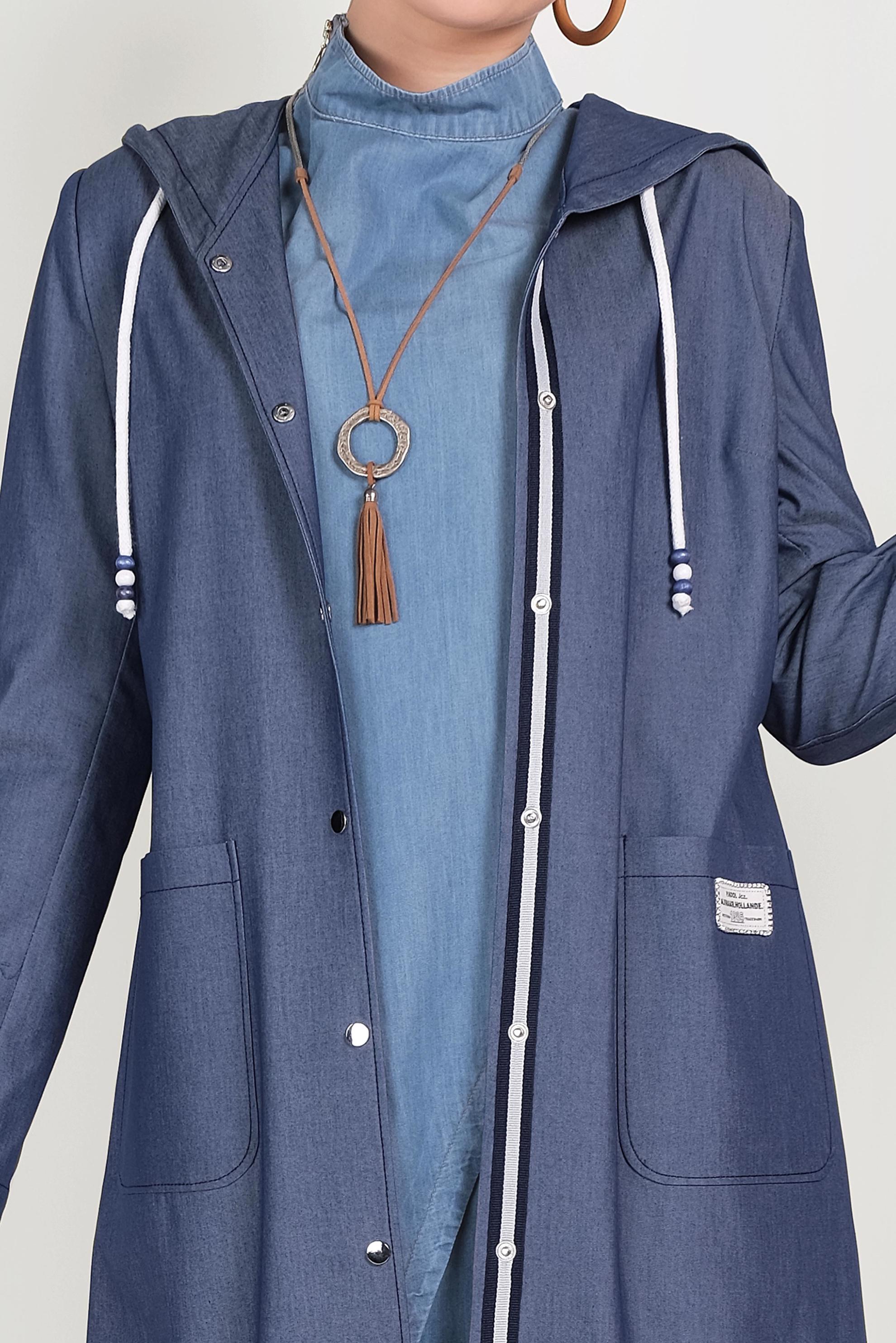 Tesettür giyim LACİVERT ÇITÇITLI TRENÇKOT 10152