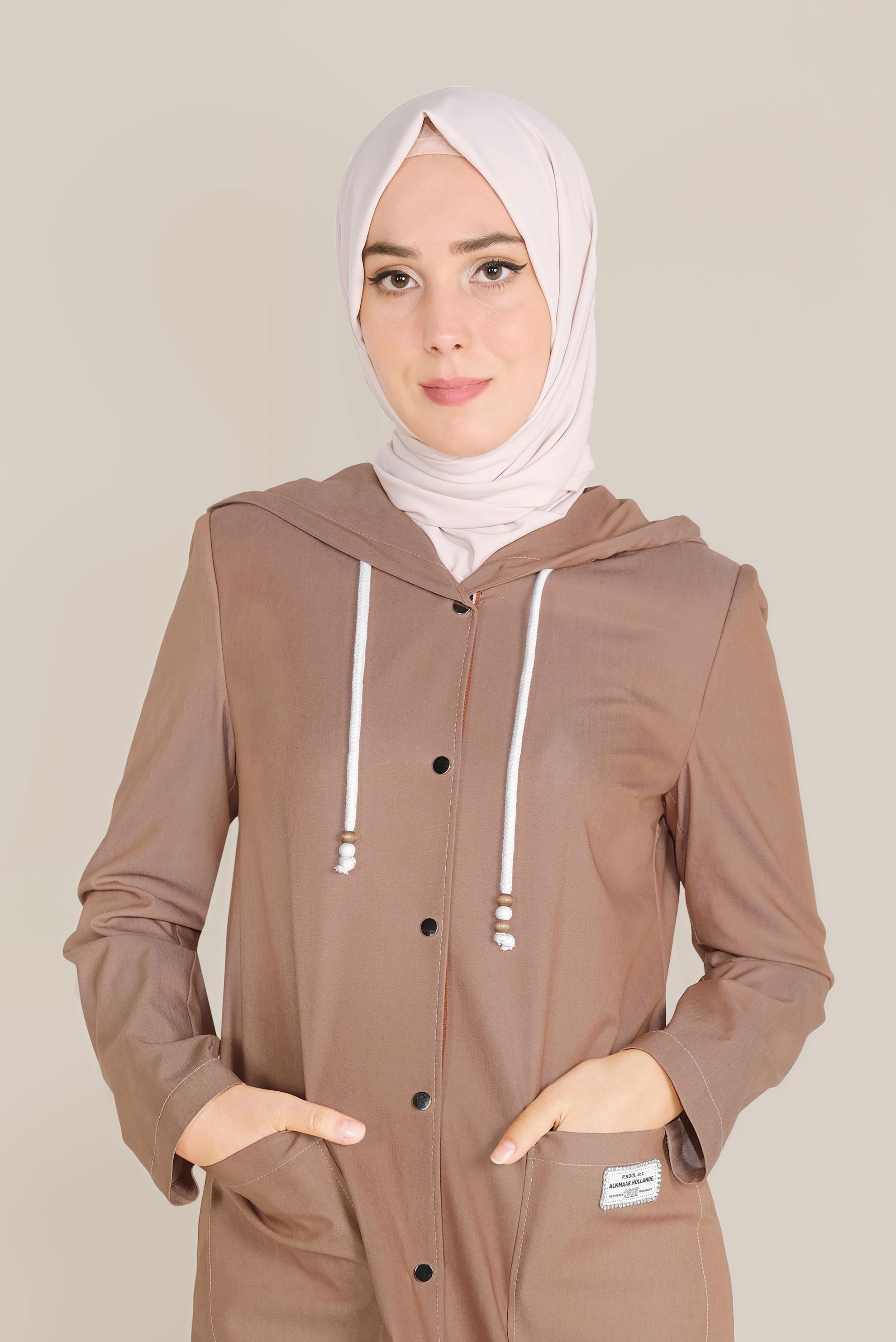 Tesettür giyim KAHVE ÇITÇITLI TRENÇKOT 10152