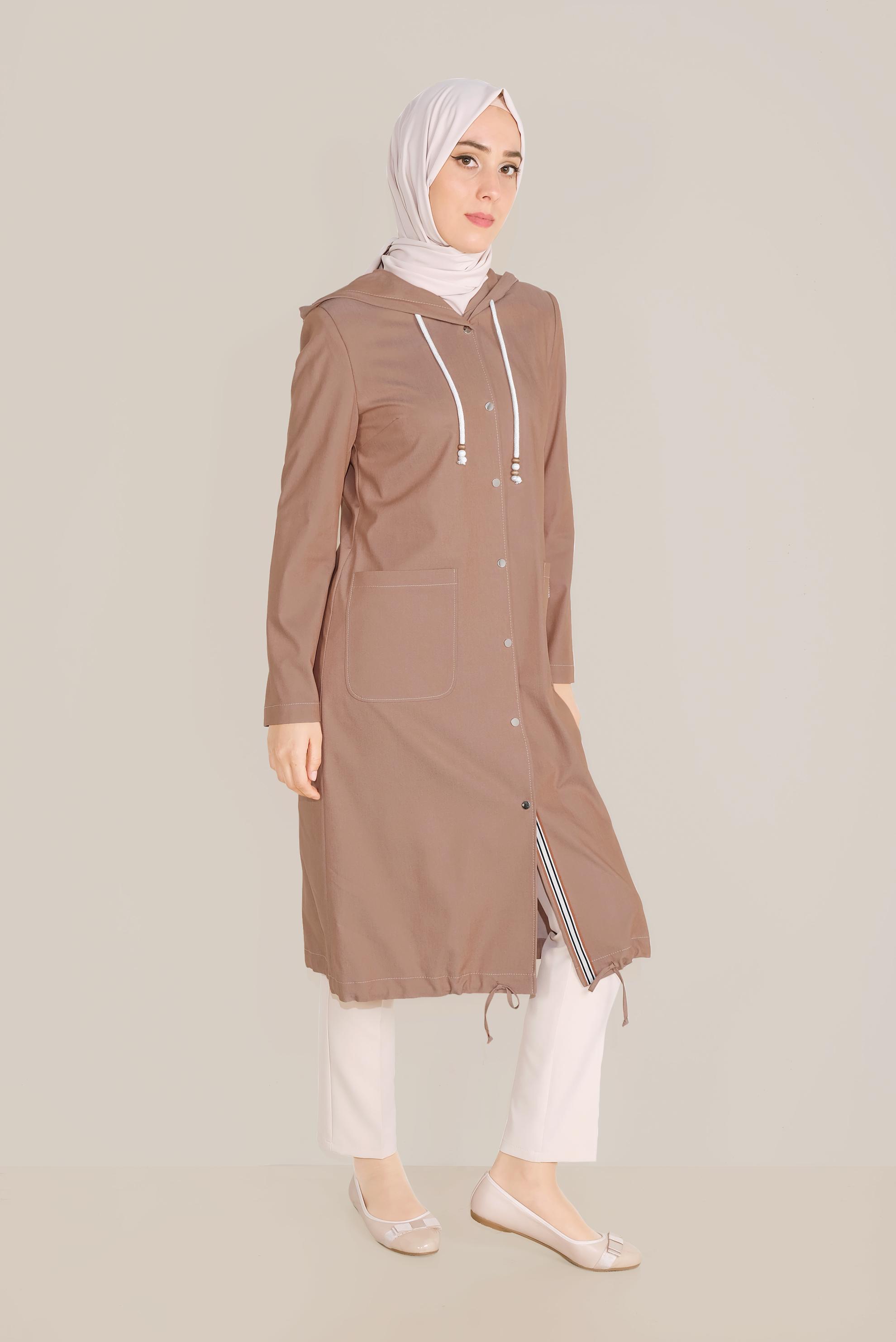 Tesettür giyim KAHVE ÇITÇITLI TRENÇKOT 10152