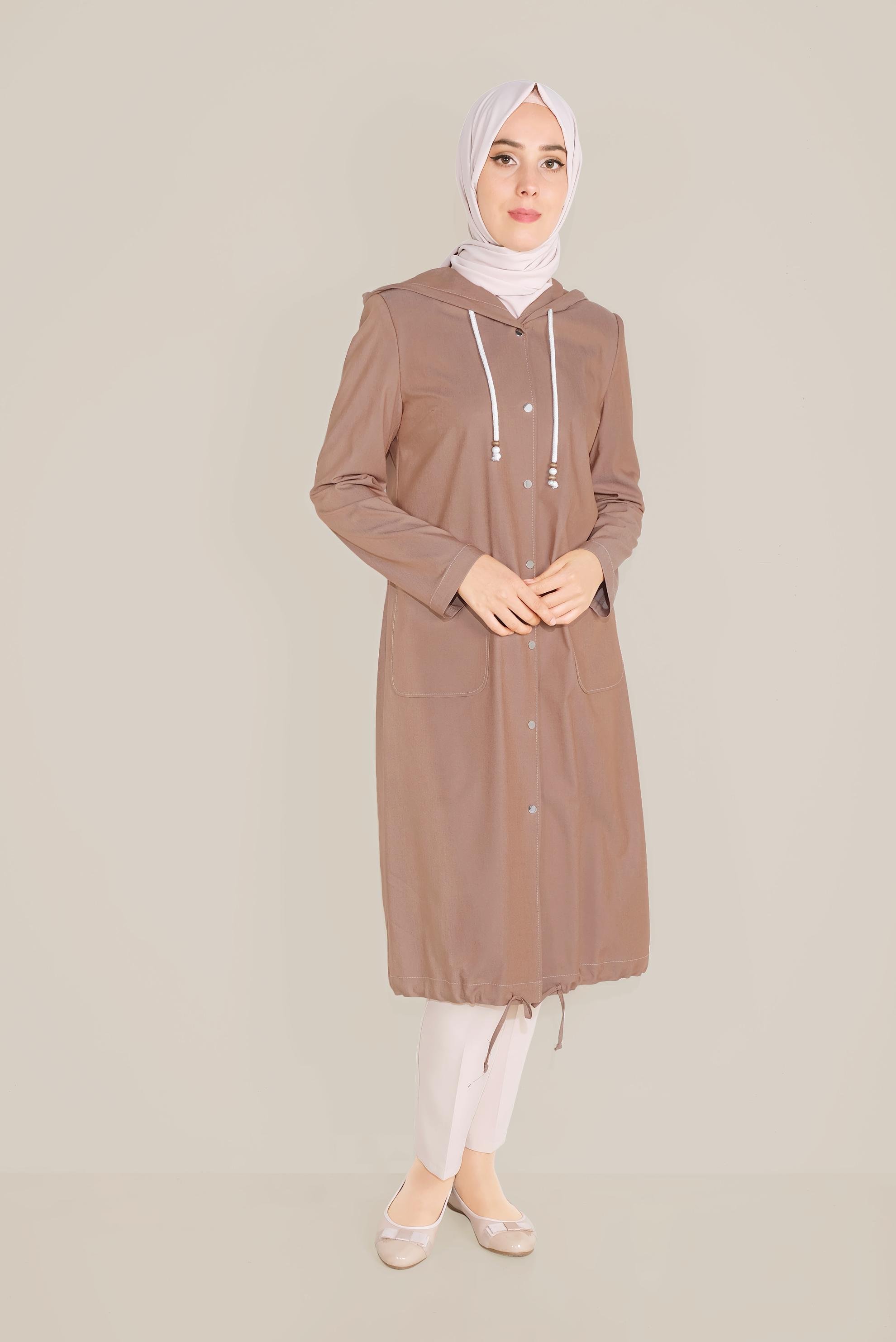 Tesettür giyim KAHVE ÇITÇITLI TRENÇKOT 10152