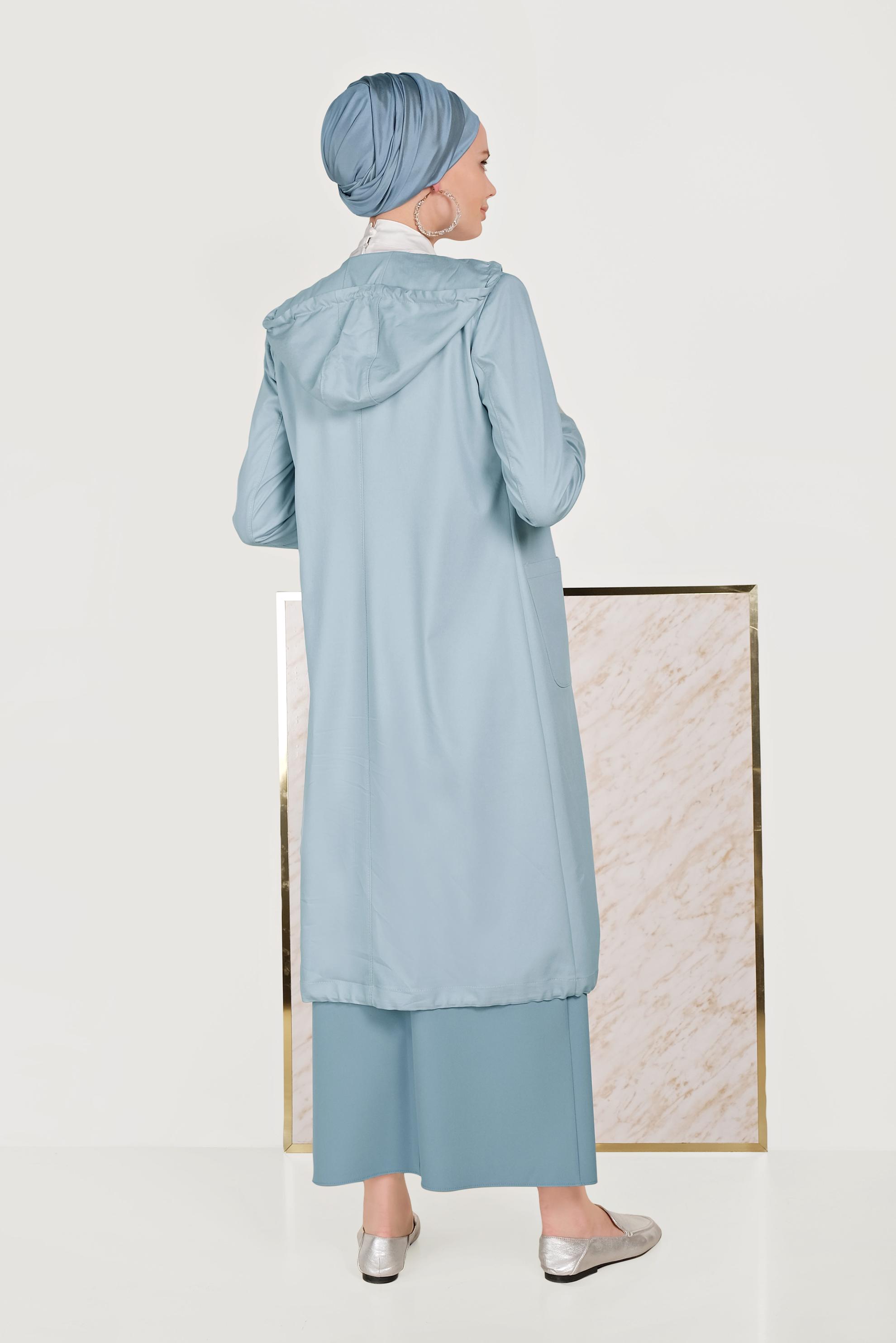 Tesettür giyim MAVİ ÇITÇITLI TRENÇKOT 10152