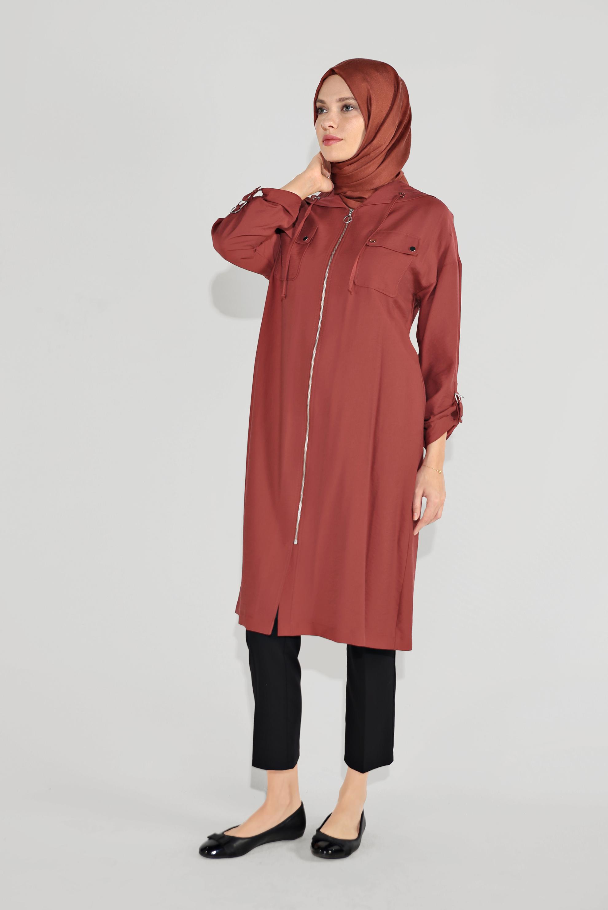 Tesettür giyim BORDO FERMUARLI SPOR TRENÇKOT 10154