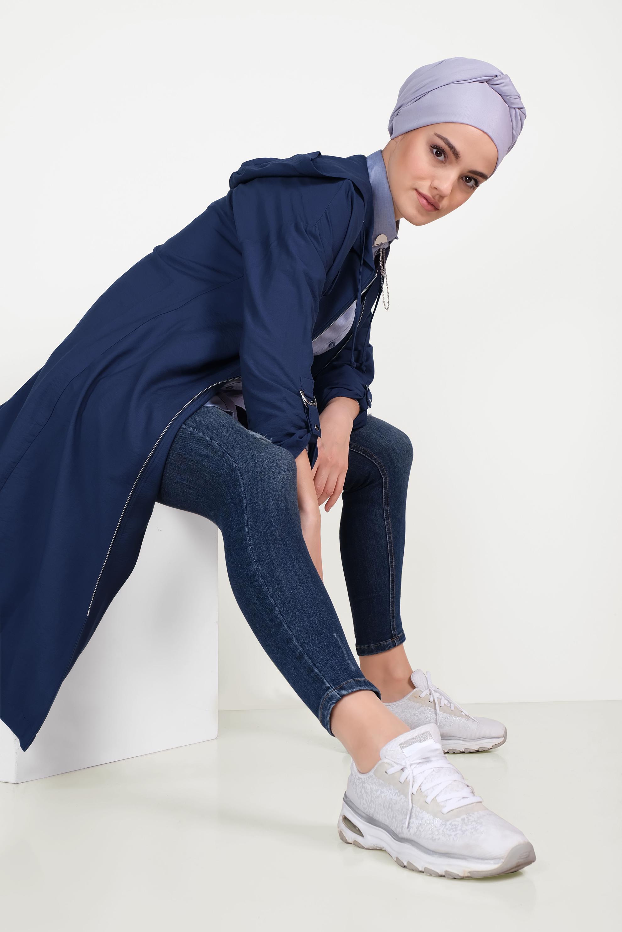 Tesettür giyim LACİVERT FERMUARLI SPOR TRENÇKOT 10154