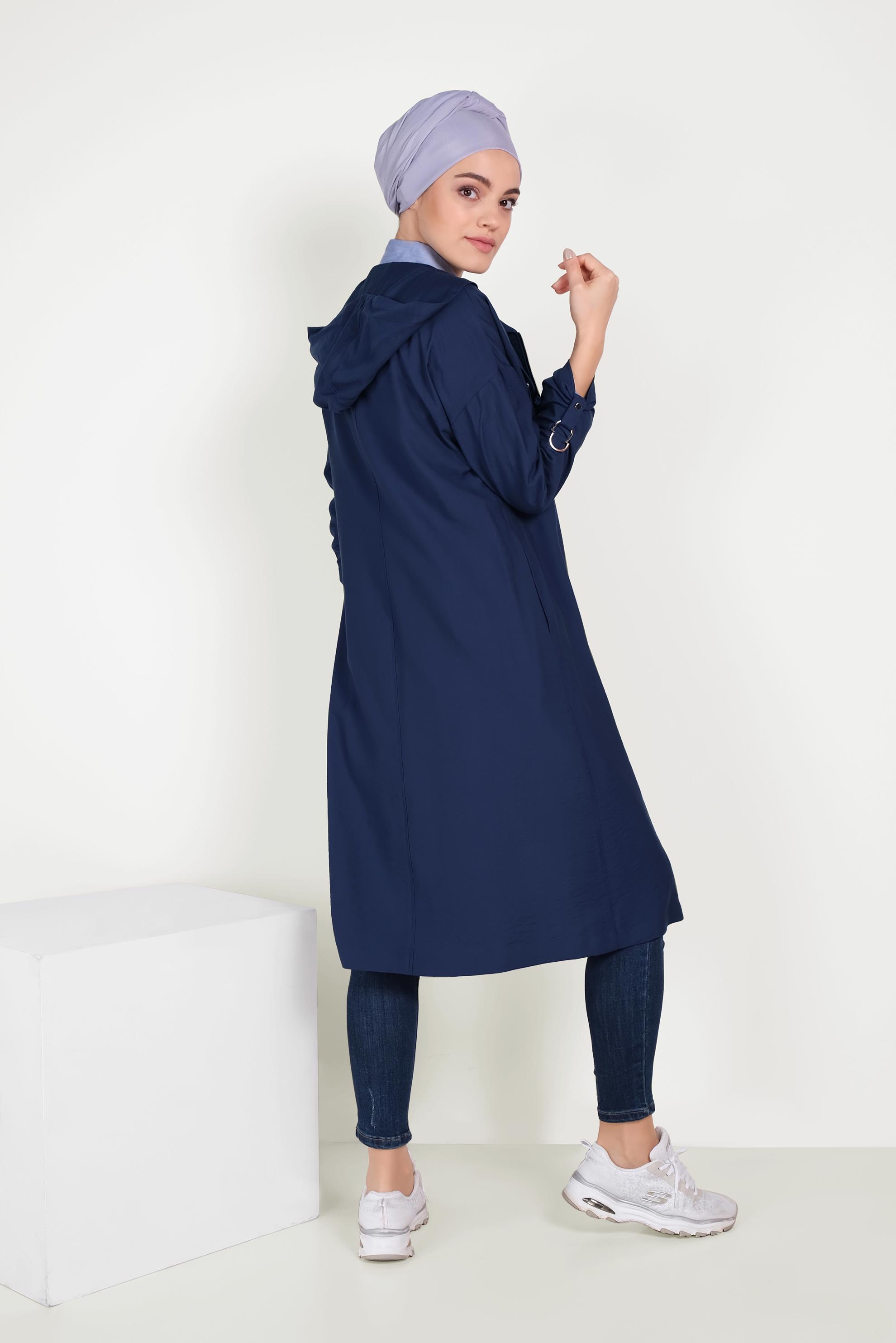 Tesettür giyim LACİVERT FERMUARLI SPOR TRENÇKOT 10154
