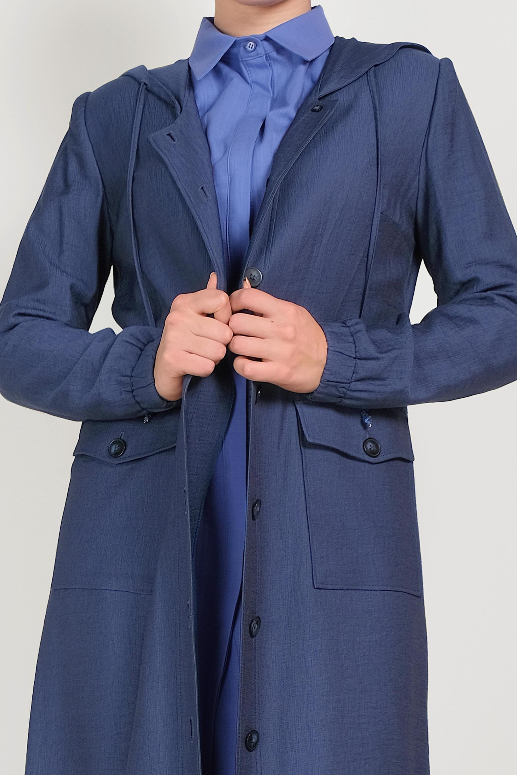 Tesettür giyim LACİVERT OMUZLARI VATKALI DÜĞMELİ TRENÇKOT 10155