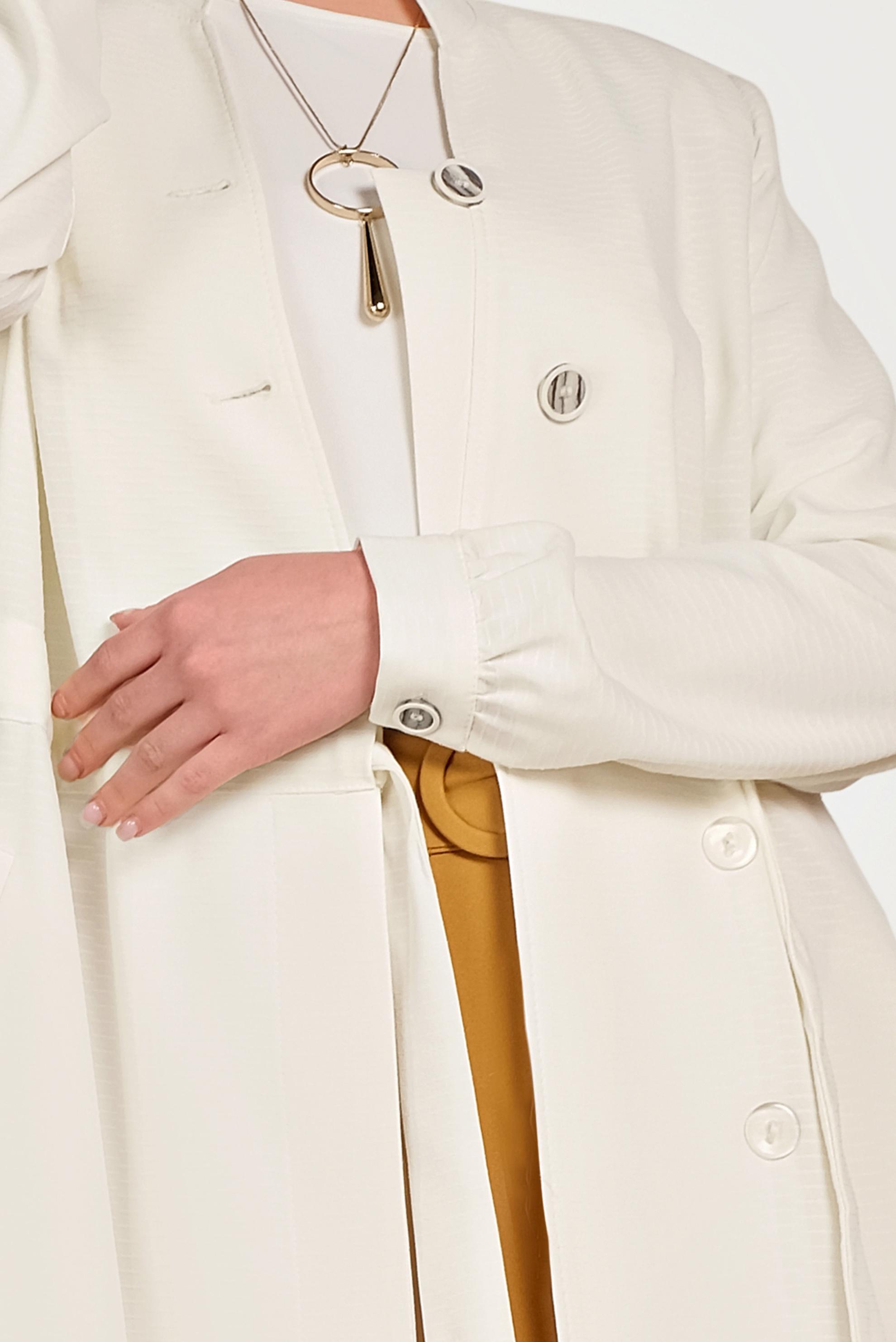 Tesettür giyim BEYAZ HAKİM YAKA KUŞAKLI TRENÇKOT 10171