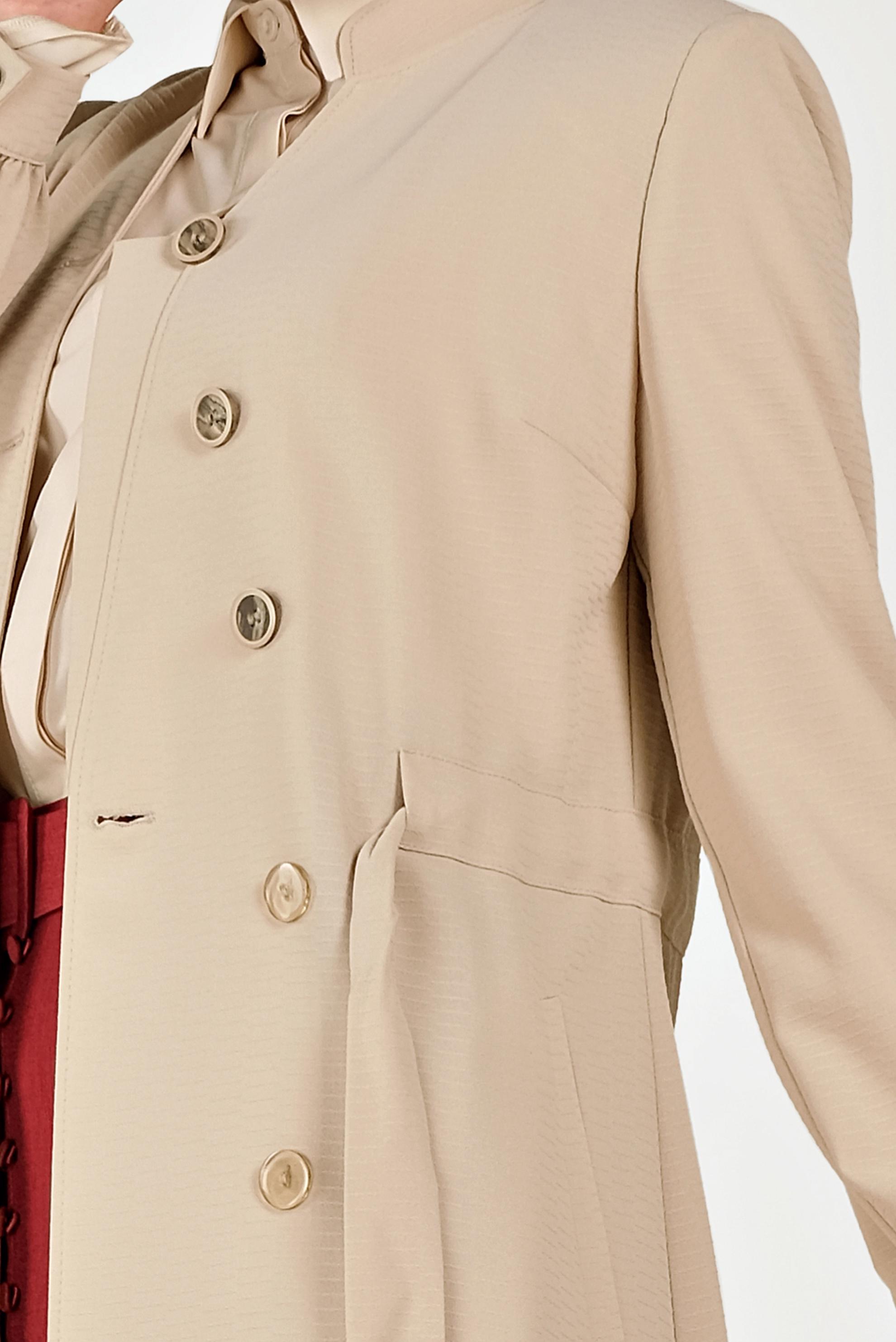 Tesettür giyim BEJ HAKİM YAKA KUŞAKLI TRENÇKOT 10171