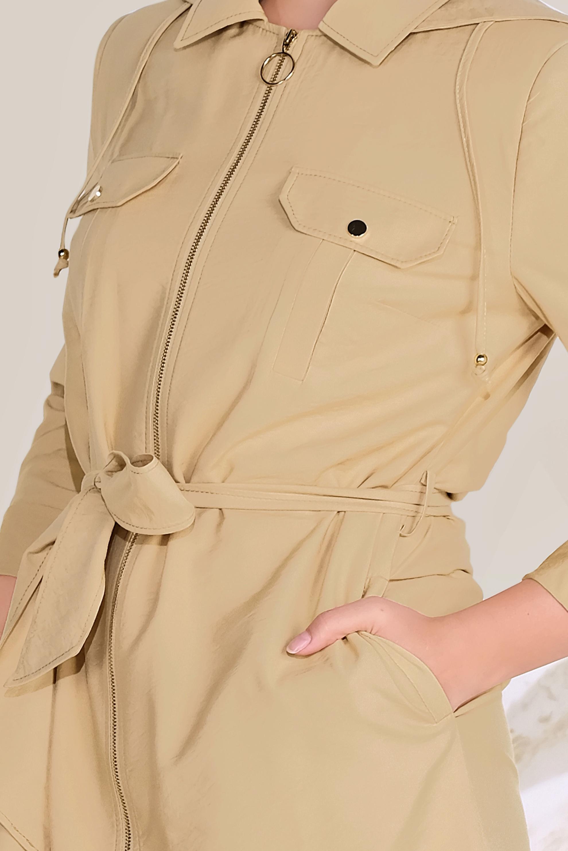 Tesettür giyim KAHVE KAPÜŞONLU KUŞAKLI TRENÇKOT 10175