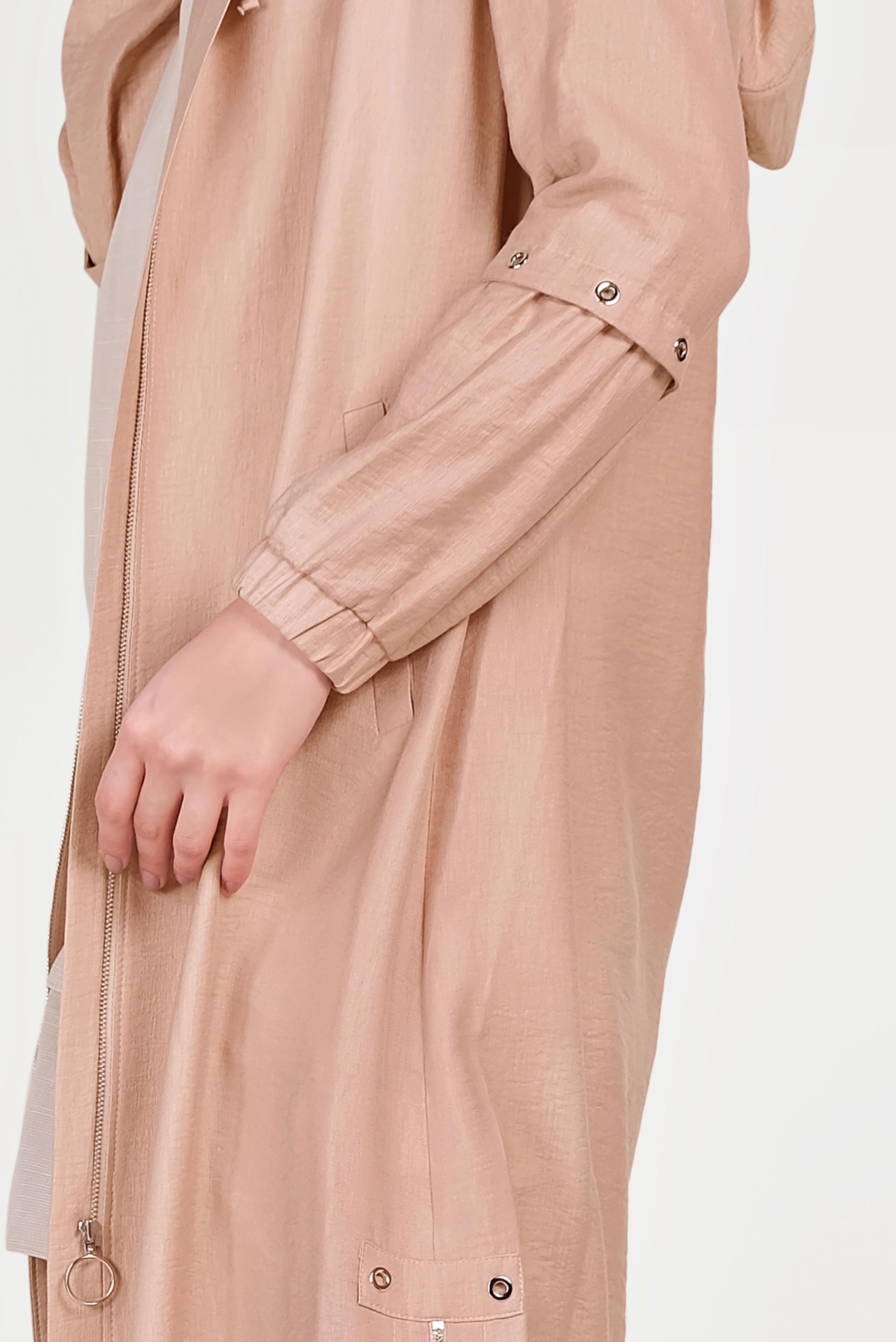 Tesettür giyim PUDRA FERMUARLI KAPÜŞONLU TRENÇKOT 10181