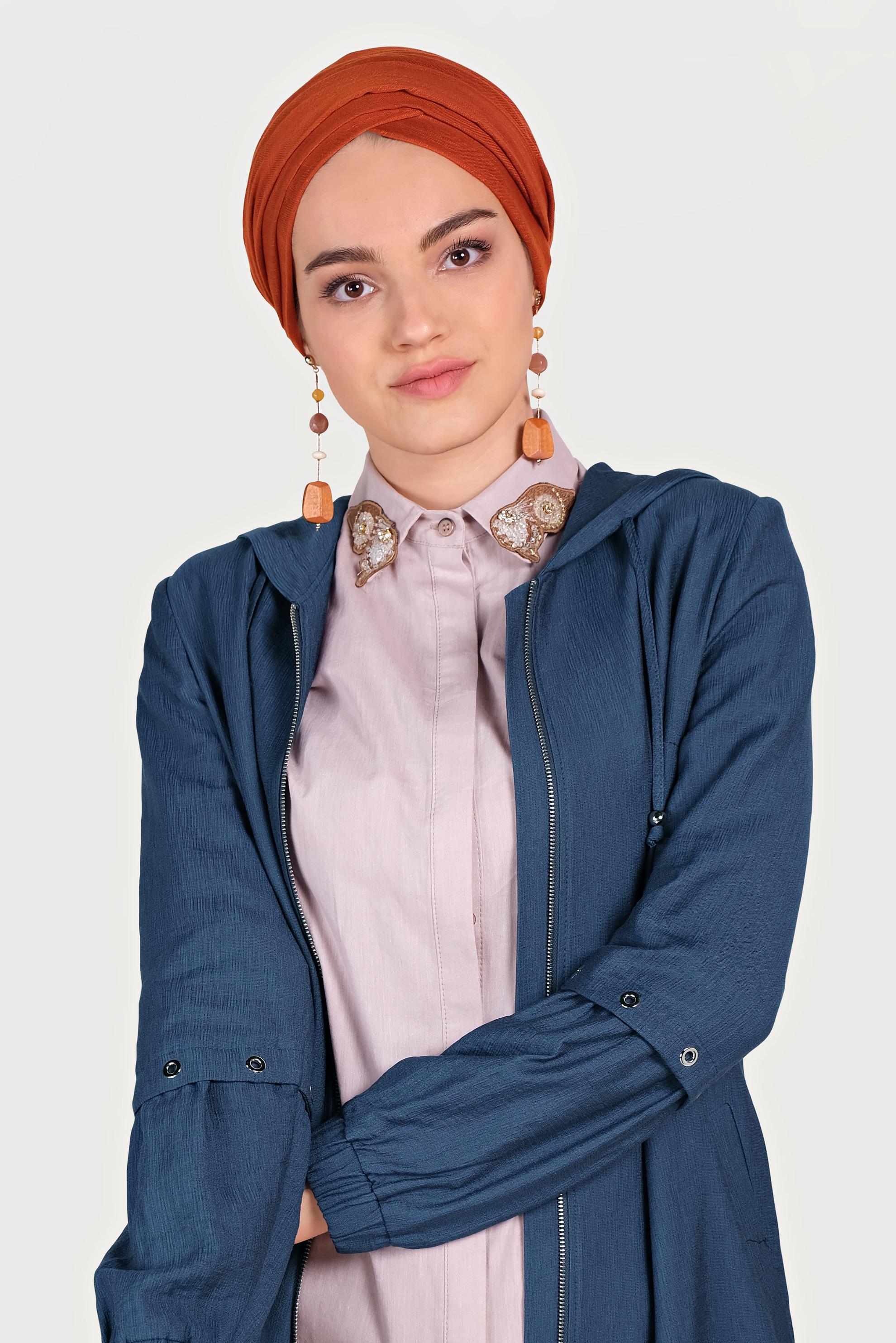 Tesettür giyim LACİVERT FERMUARLI KAPÜŞONLU TRENÇKOT 10181