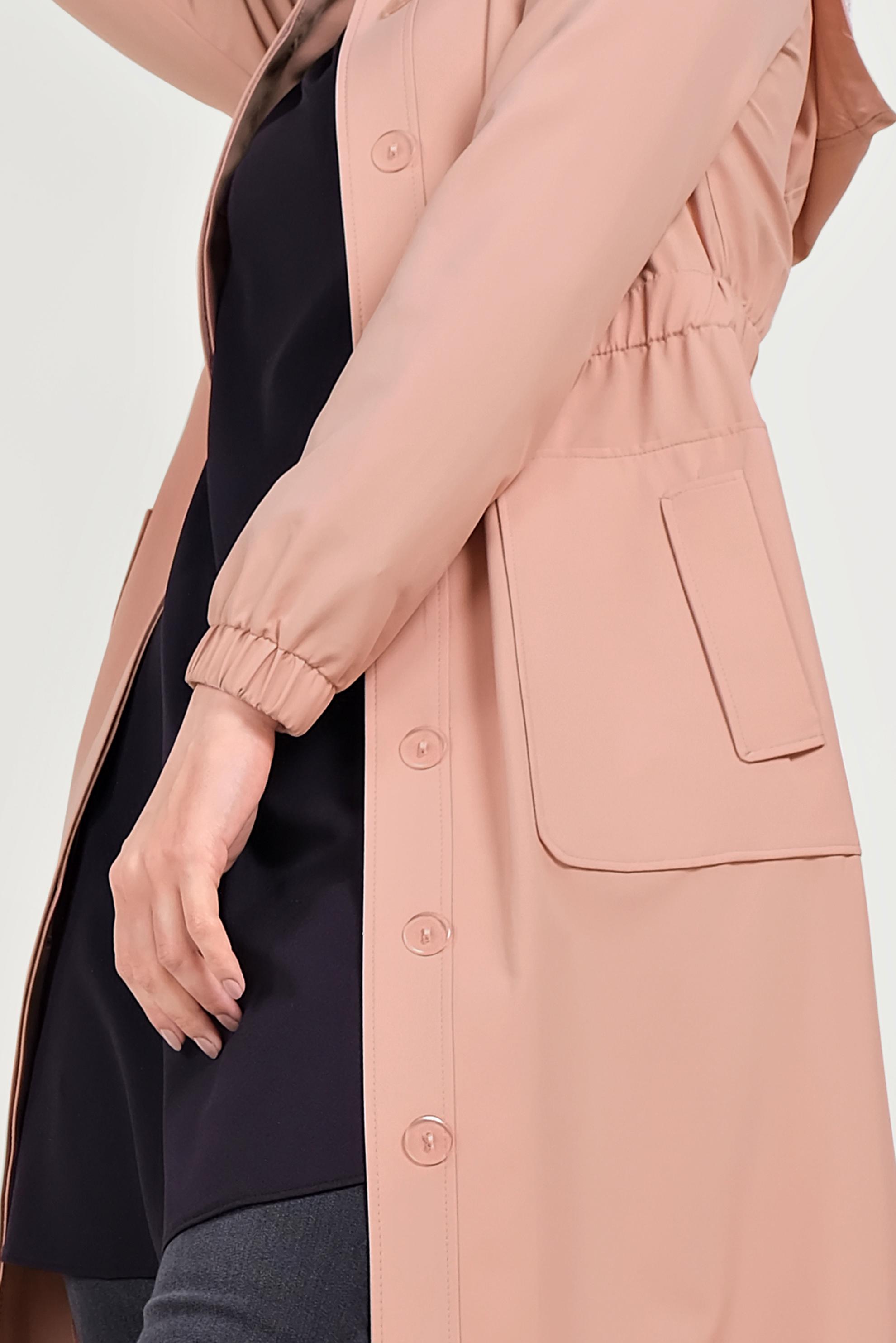 Tesettür giyim PUDRA ETEKUCU BÜZGÜLÜ KAPÜŞONLU TRENÇKOT 10182