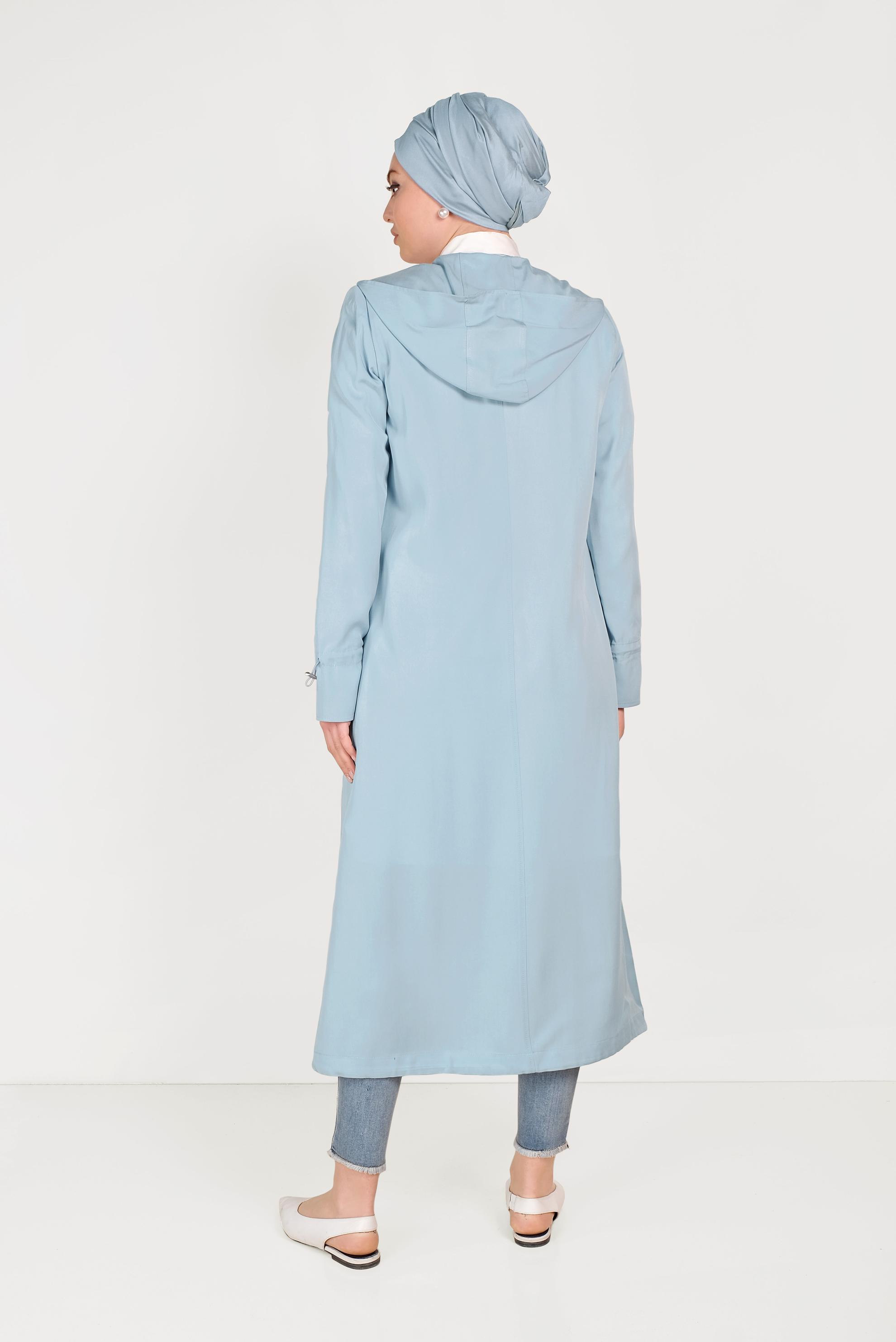 Tesettür giyim MAVİ CEBİ PULLU FERMUARLI TRENÇKOT 10186