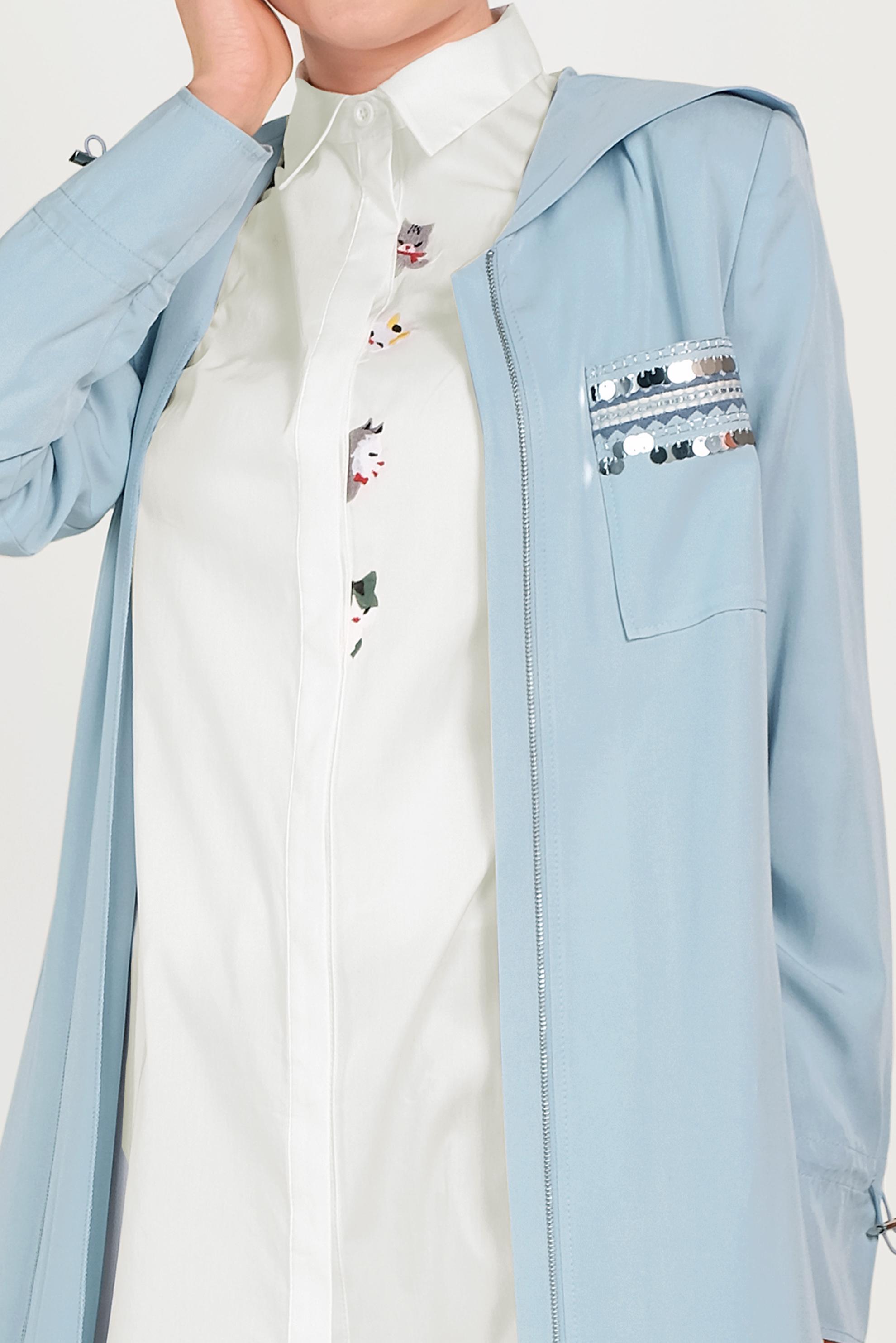 Tesettür giyim MAVİ CEBİ PULLU FERMUARLI TRENÇKOT 10186