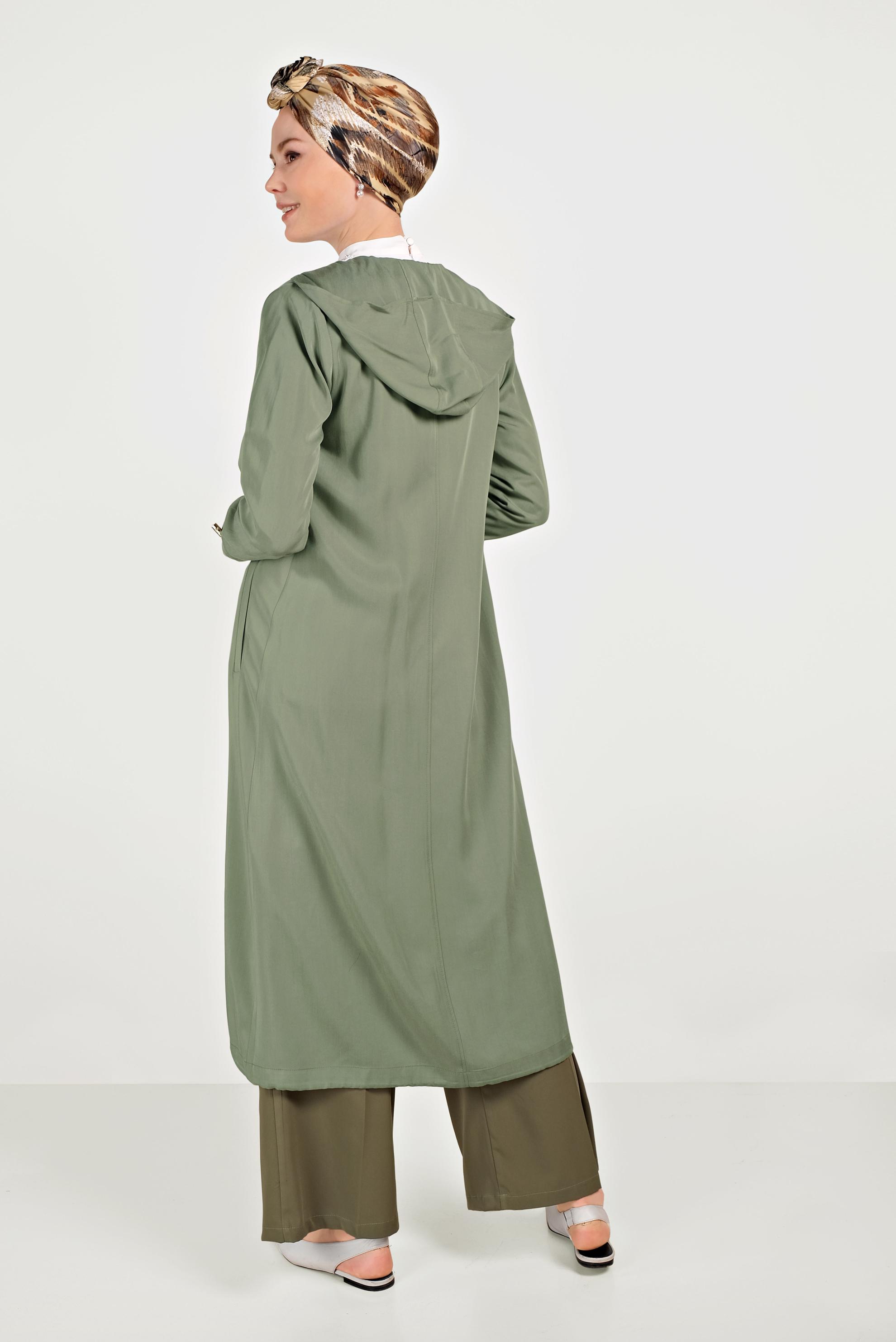 Tesettür giyim HAKİ CEBİ PULLU FERMUARLI TRENÇKOT 10186