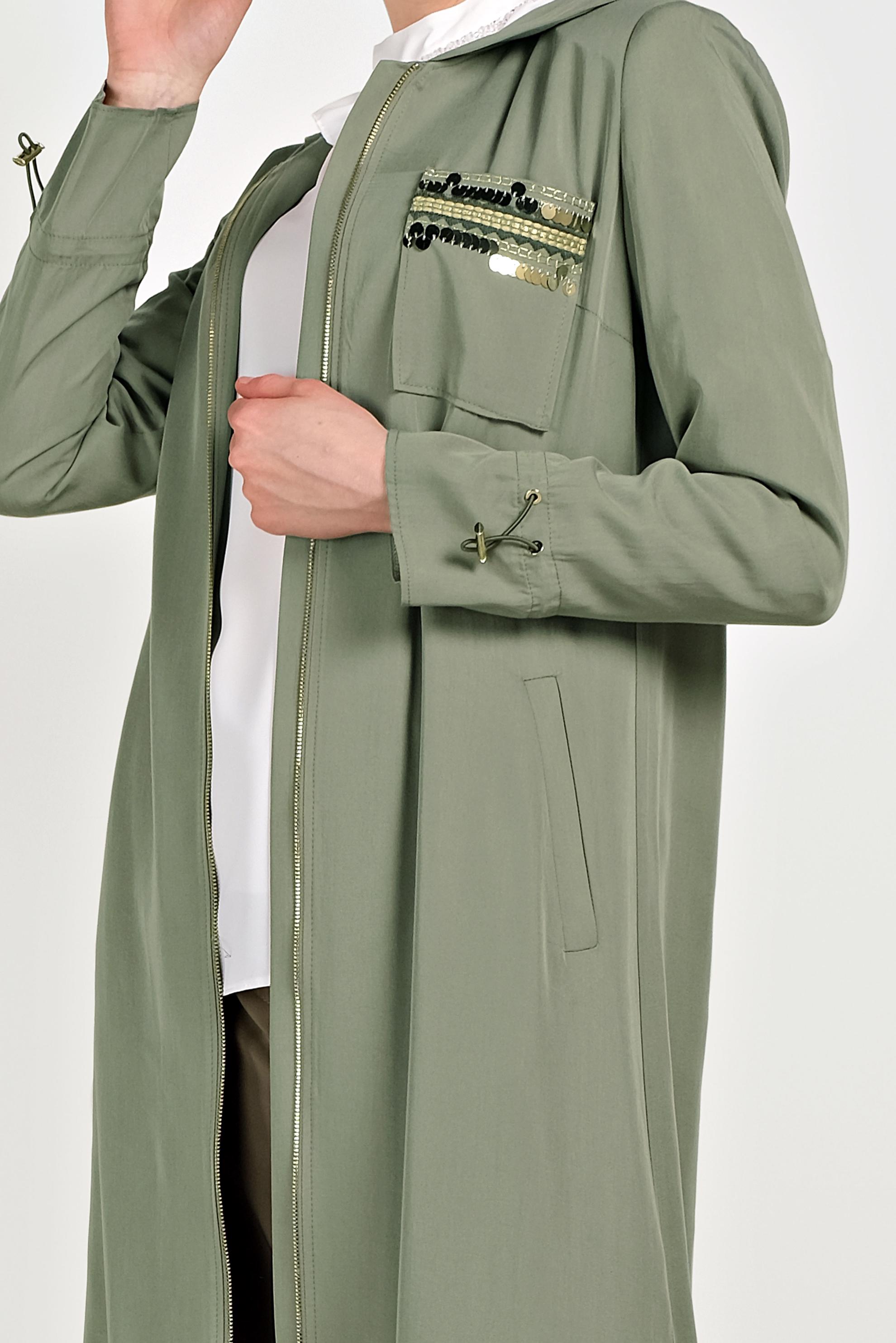 Tesettür giyim HAKİ CEBİ PULLU FERMUARLI TRENÇKOT 10186