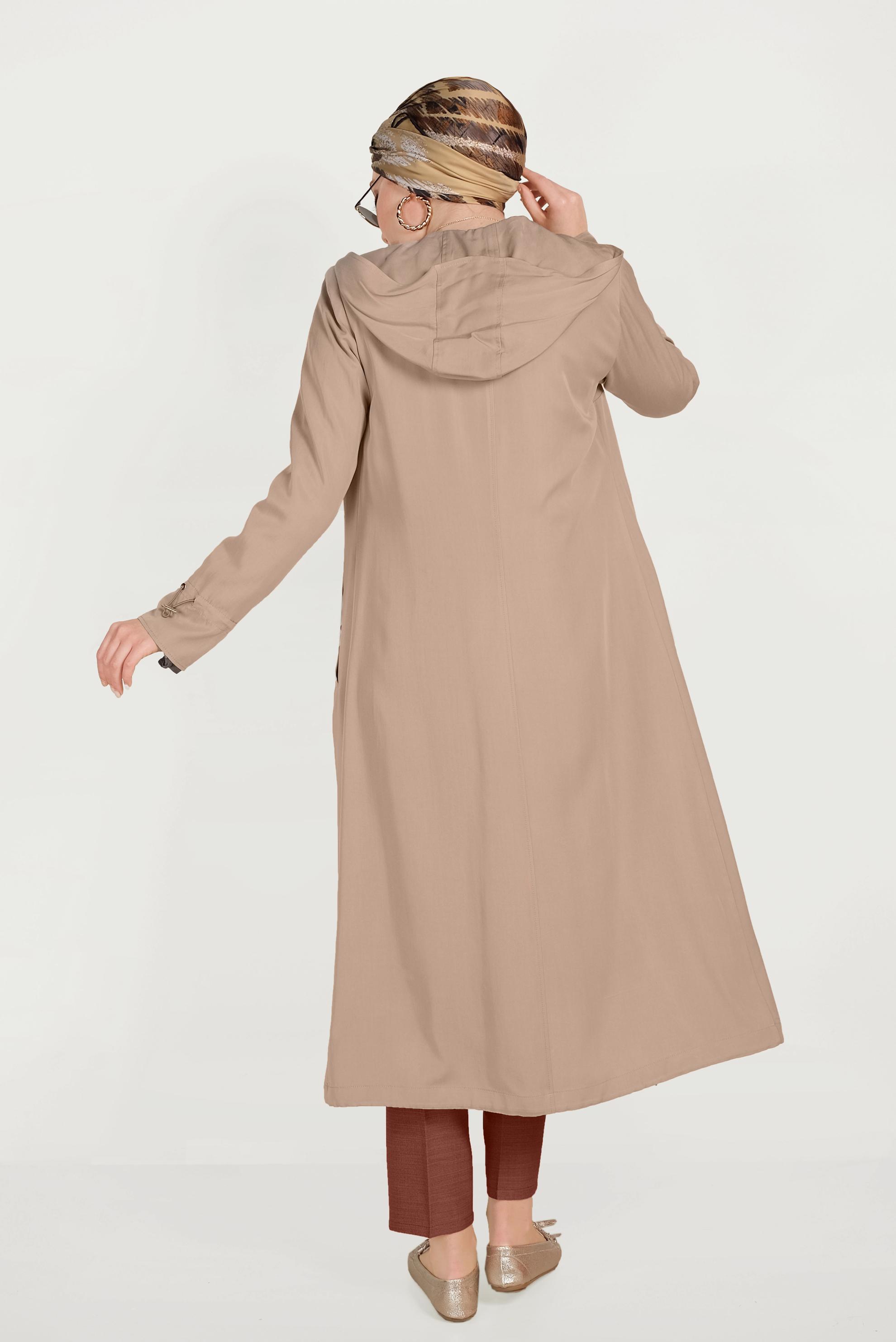Tesettür giyim KAHVE CEBİ PULLU FERMUARLI TRENÇKOT 10186