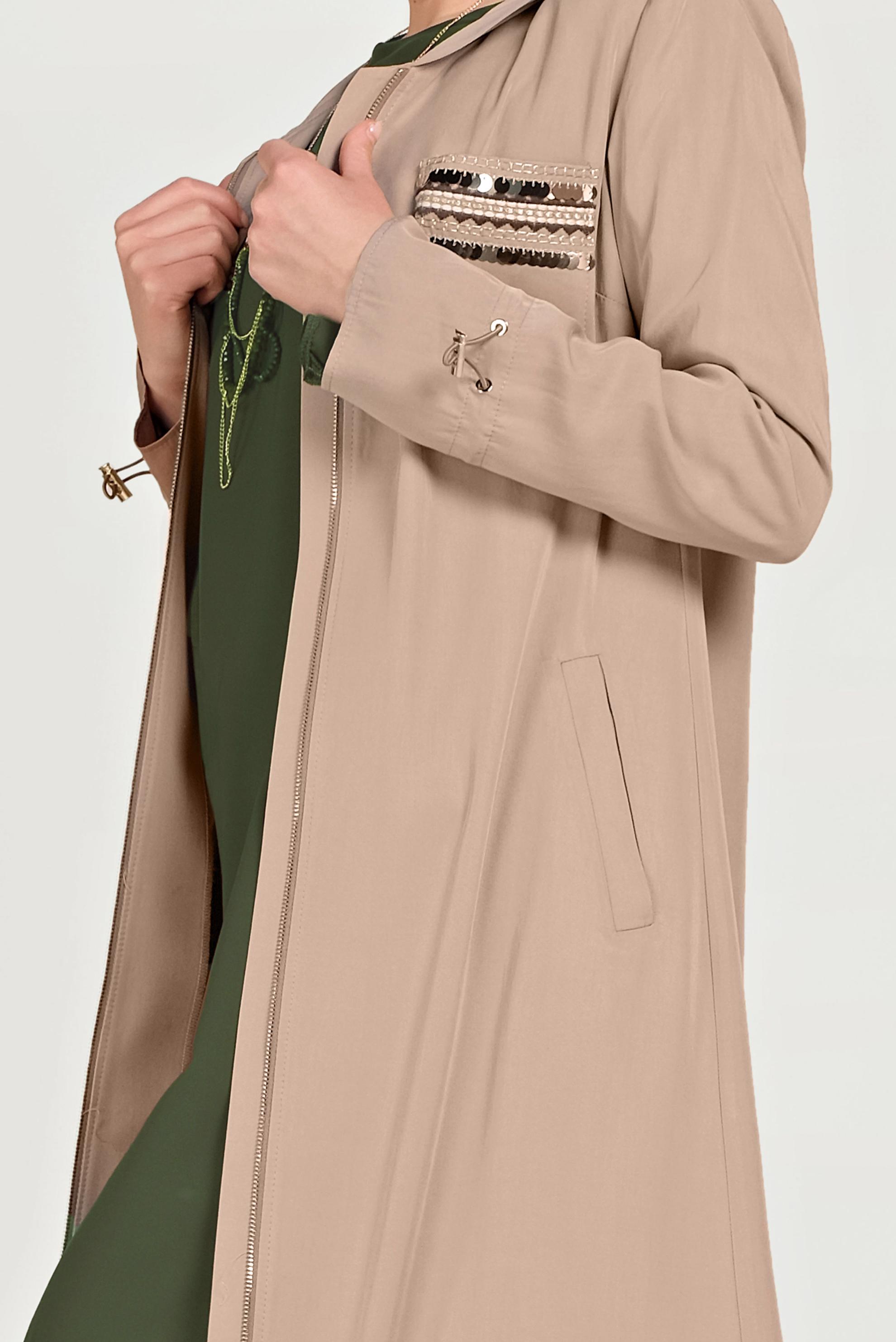 Tesettür giyim KAHVE CEBİ PULLU FERMUARLI TRENÇKOT 10186