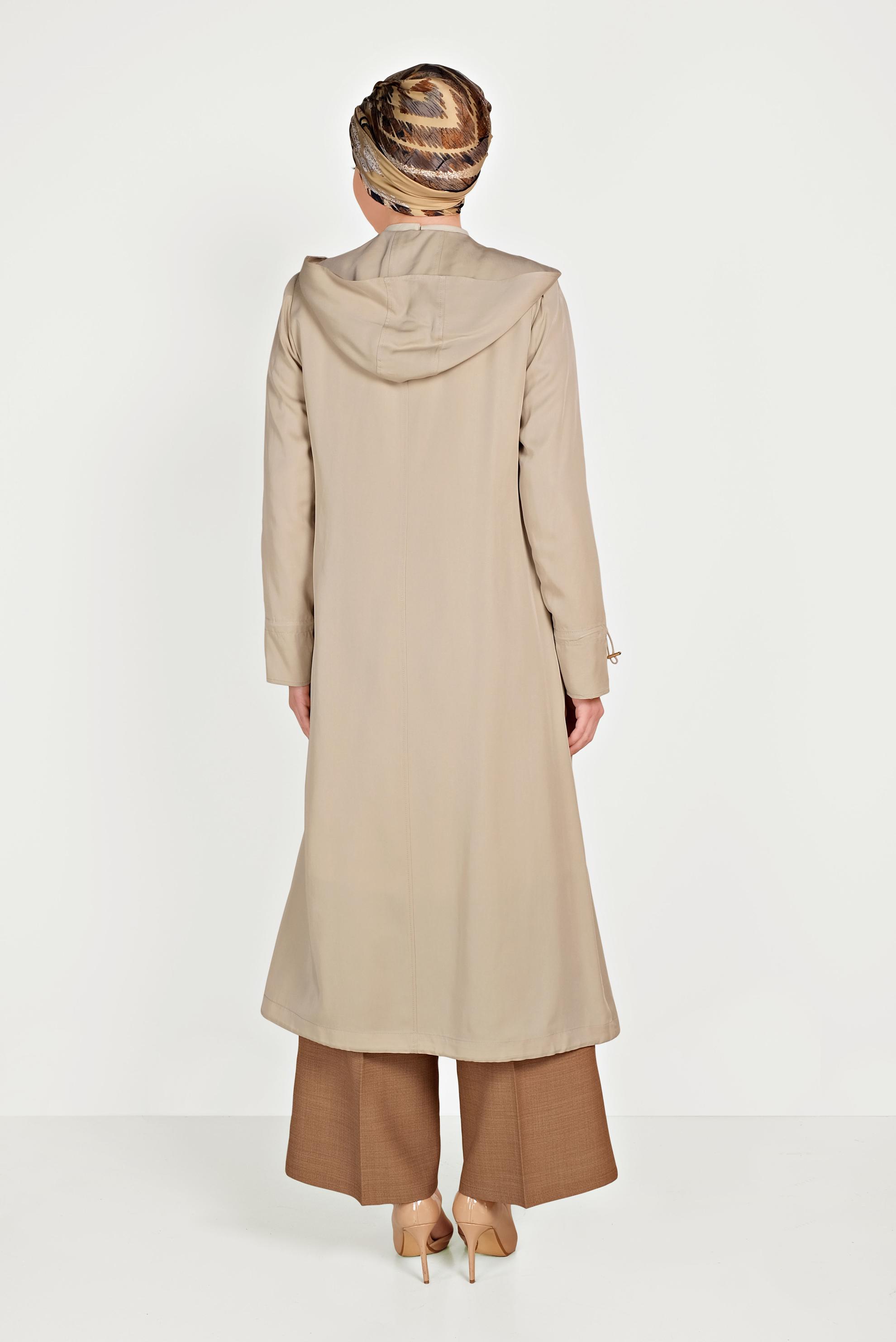 Tesettür giyim BEJ CEBİ PULLU FERMUARLI TRENÇKOT 10186