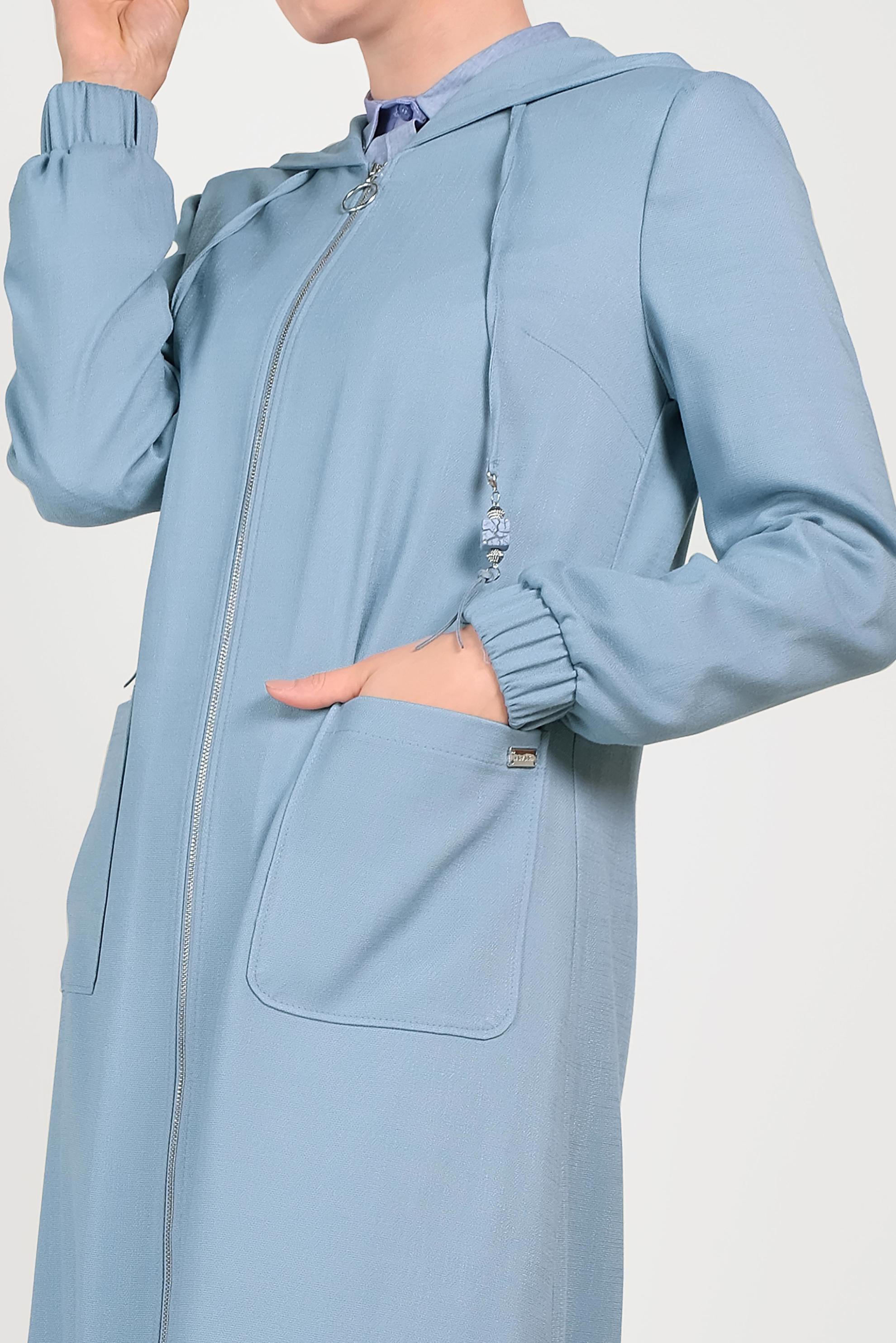 Tesettür giyim MAVİ KAPÜŞONLU FERMUARLI TRENÇKOT 10188