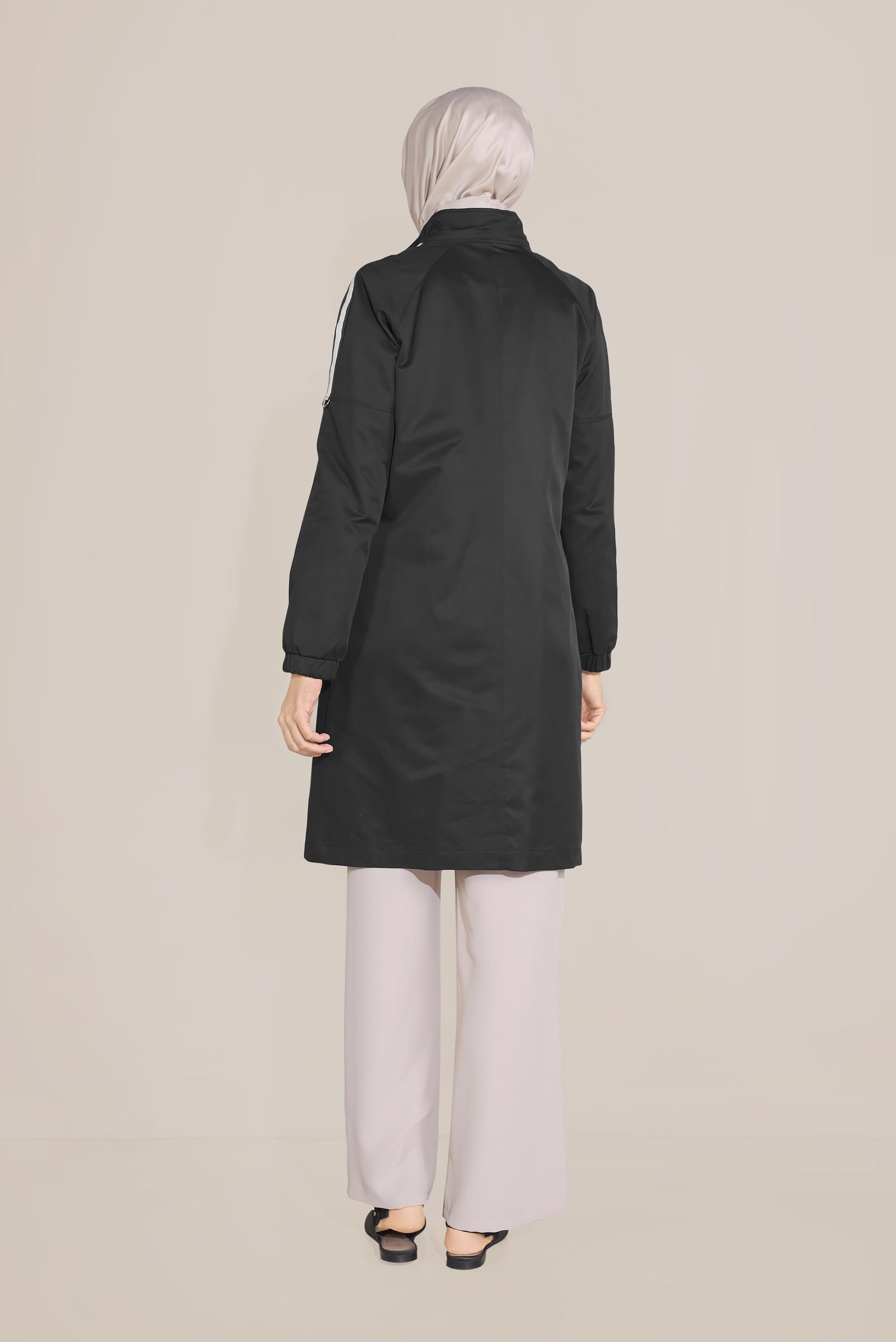 Tesettür giyim SİYAH ŞERİT DETAYLI SPOR TRENÇKOT 10189