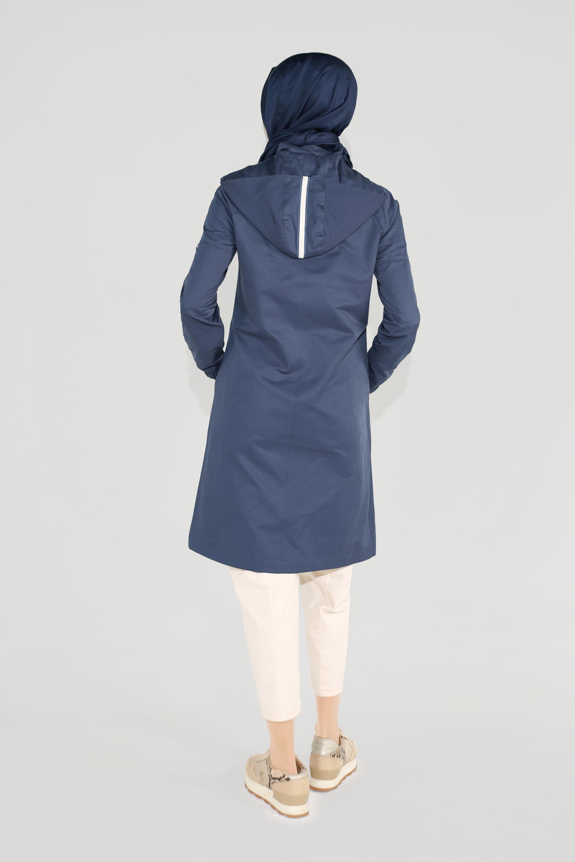 Tesettür giyim LACİVERT ŞERİT DETAYLI SPOR TRENÇKOT 10189