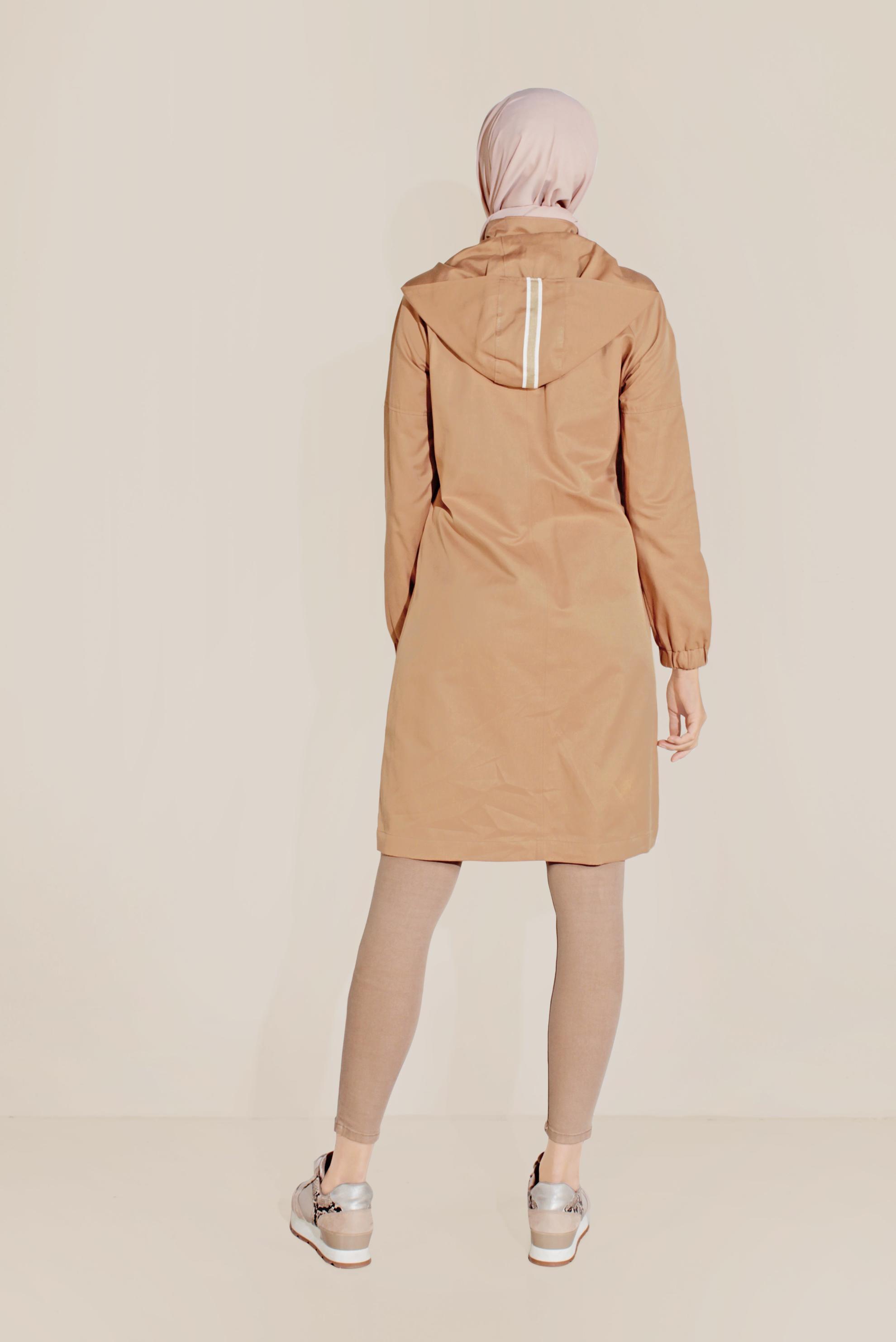 Tesettür giyim KAHVE ŞERİT DETAYLI SPOR TRENÇKOT 10189