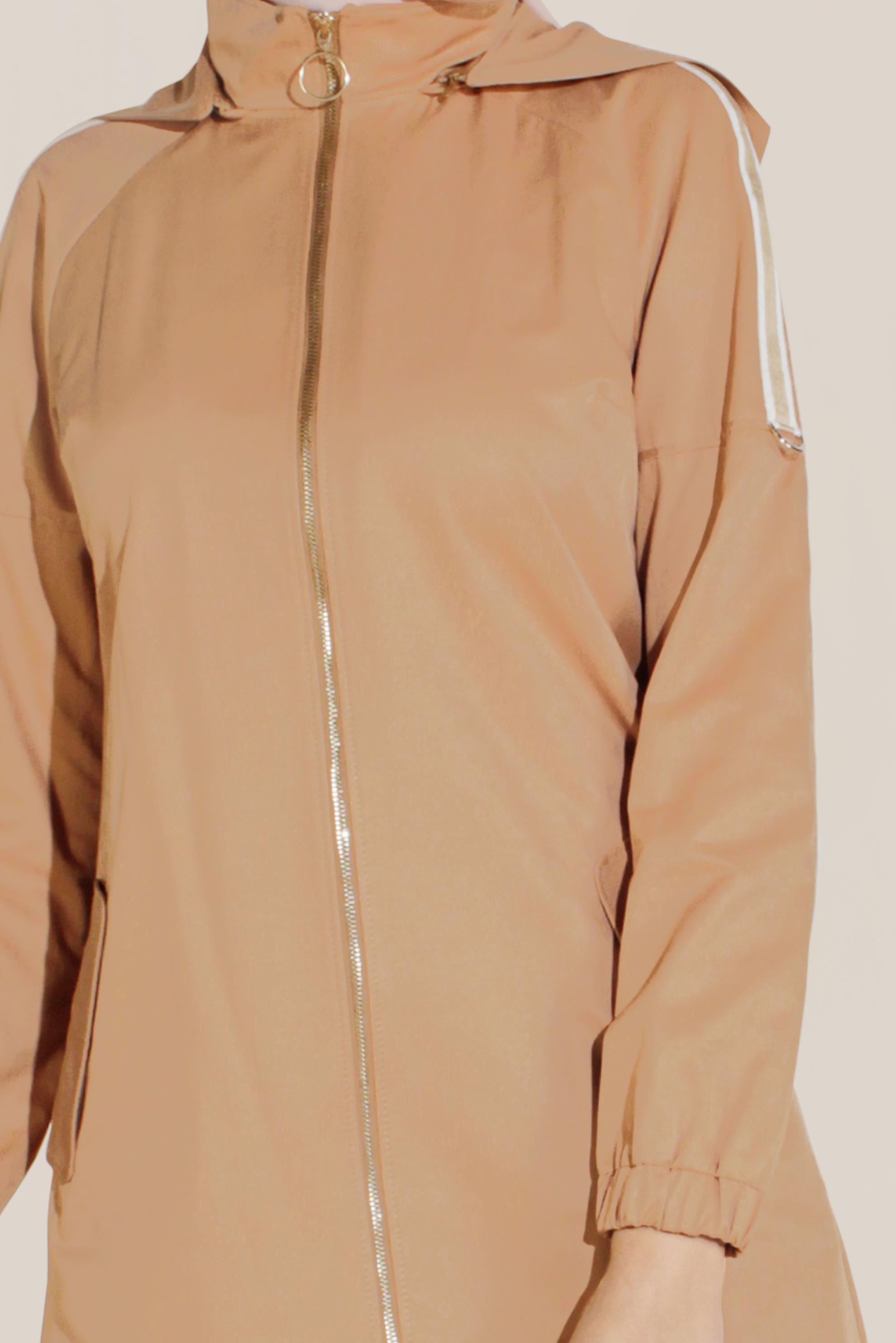 Tesettür giyim KAHVE ŞERİT DETAYLI SPOR TRENÇKOT 10189