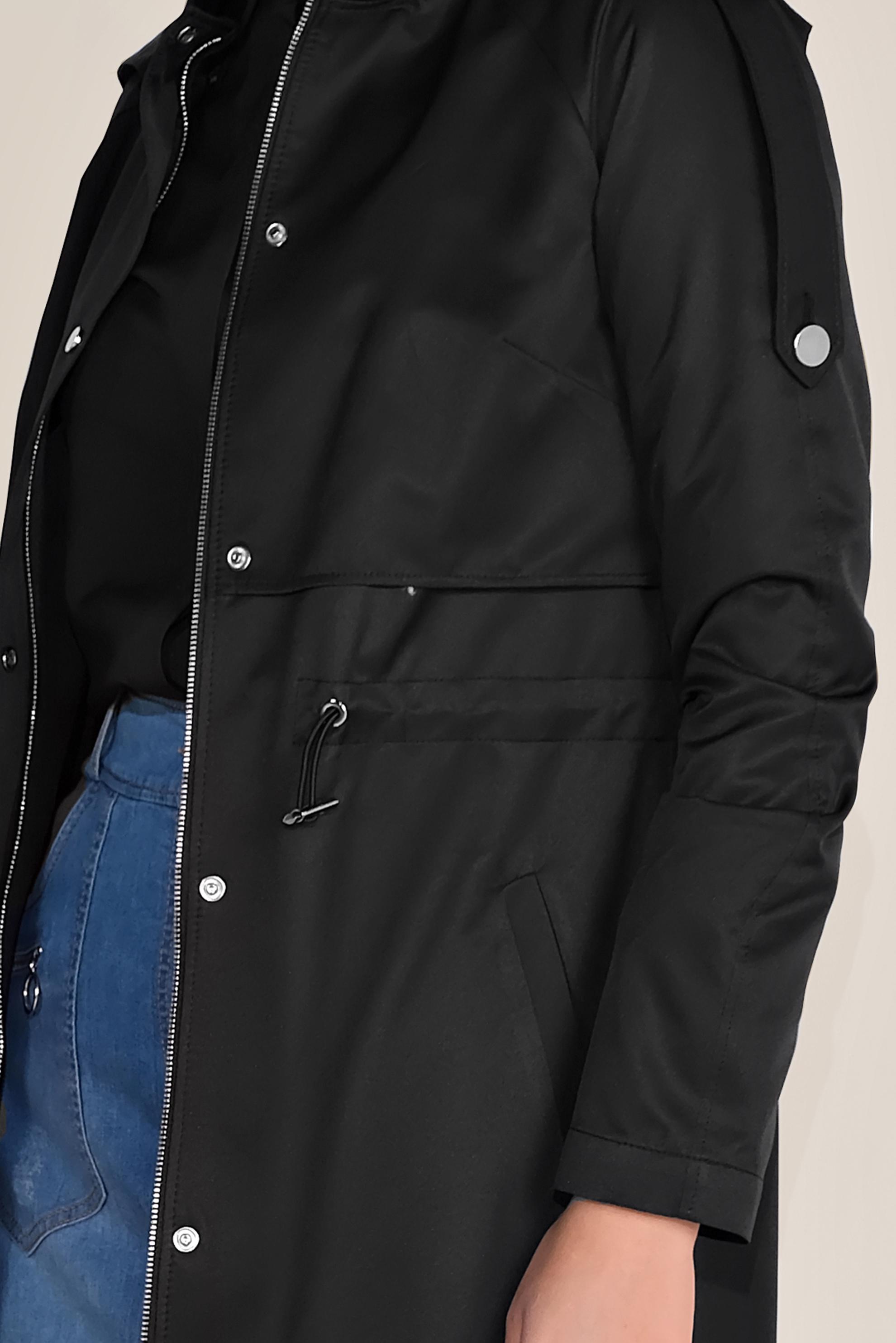 Tesettür giyim SİYAH BELİ BÜZGÜ BAĞCIKLI KAPÜŞONLU TRENÇKOT 10190