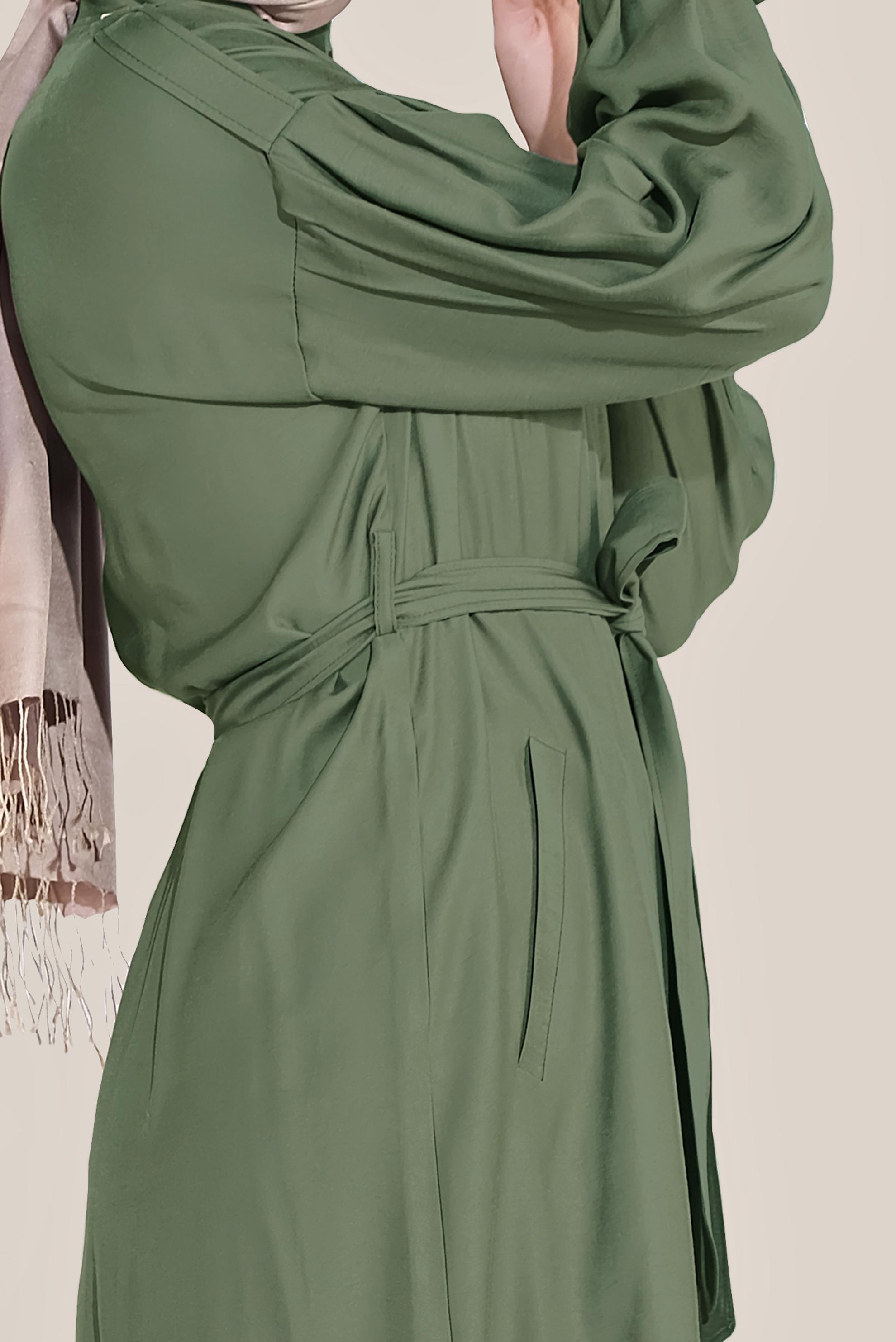 Tesettür giyim HAKİ KUŞAKLI FERMUARLI TRENÇKOT 10192