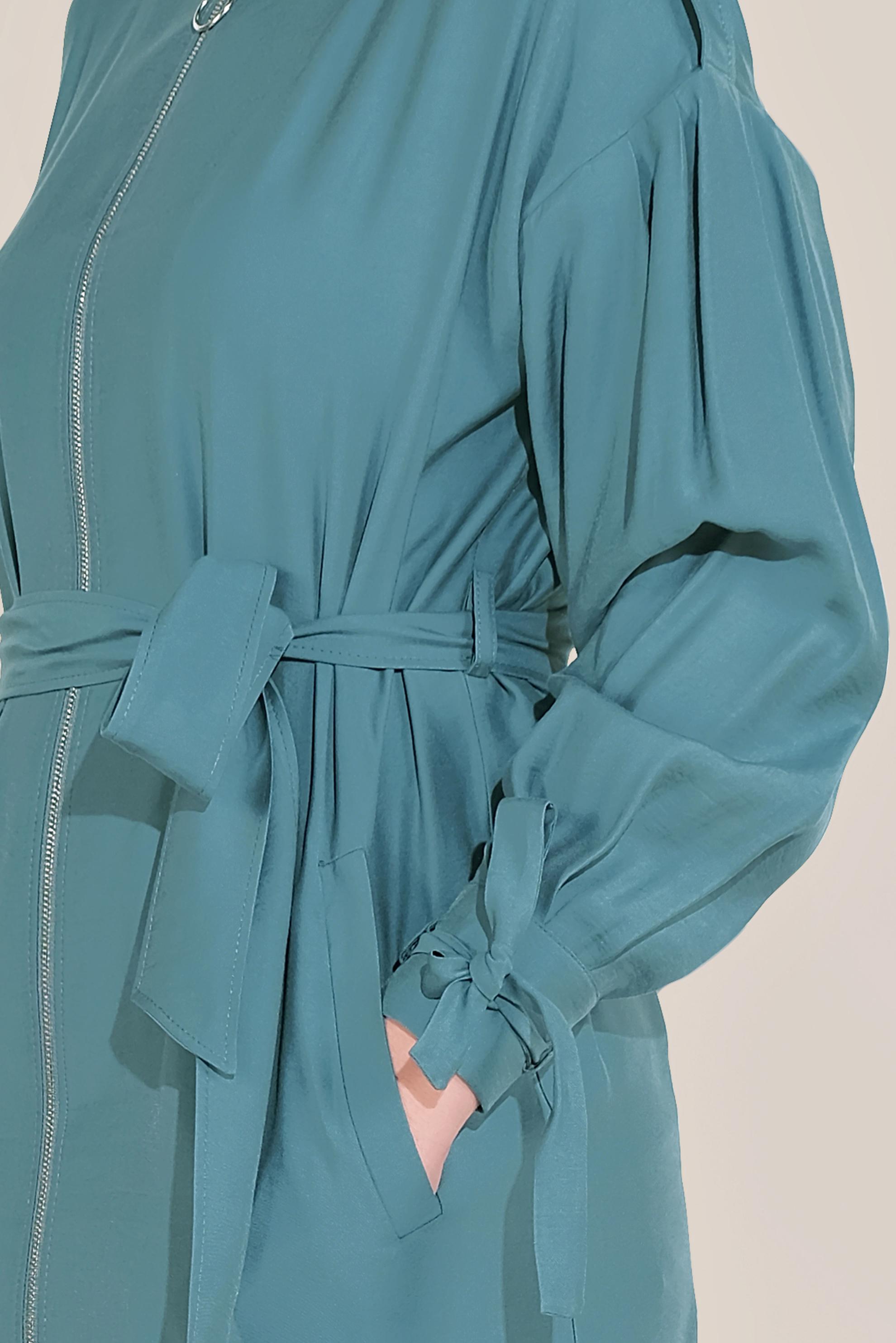 Tesettür giyim MAVİ KUŞAKLI FERMUARLI TRENÇKOT 10192