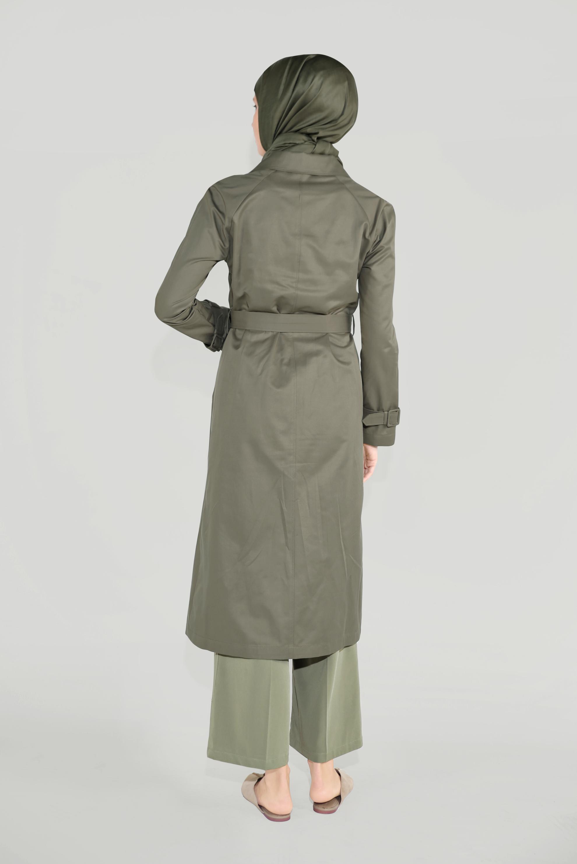 Tesettür giyim HAKİ KRUVAZE DÜĞMELİ TRENÇKOT 10198