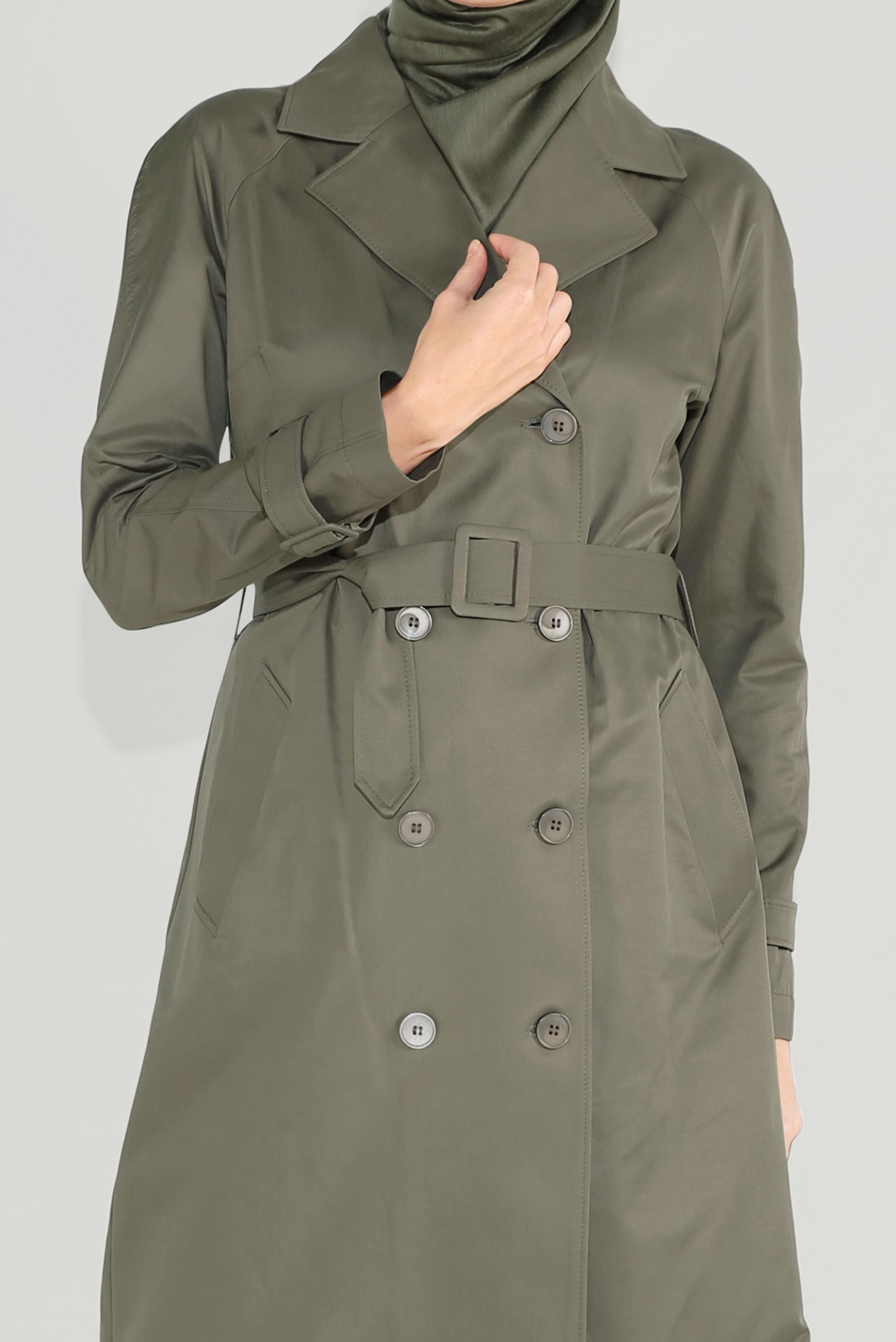 Tesettür giyim HAKİ KRUVAZE DÜĞMELİ TRENÇKOT 10198