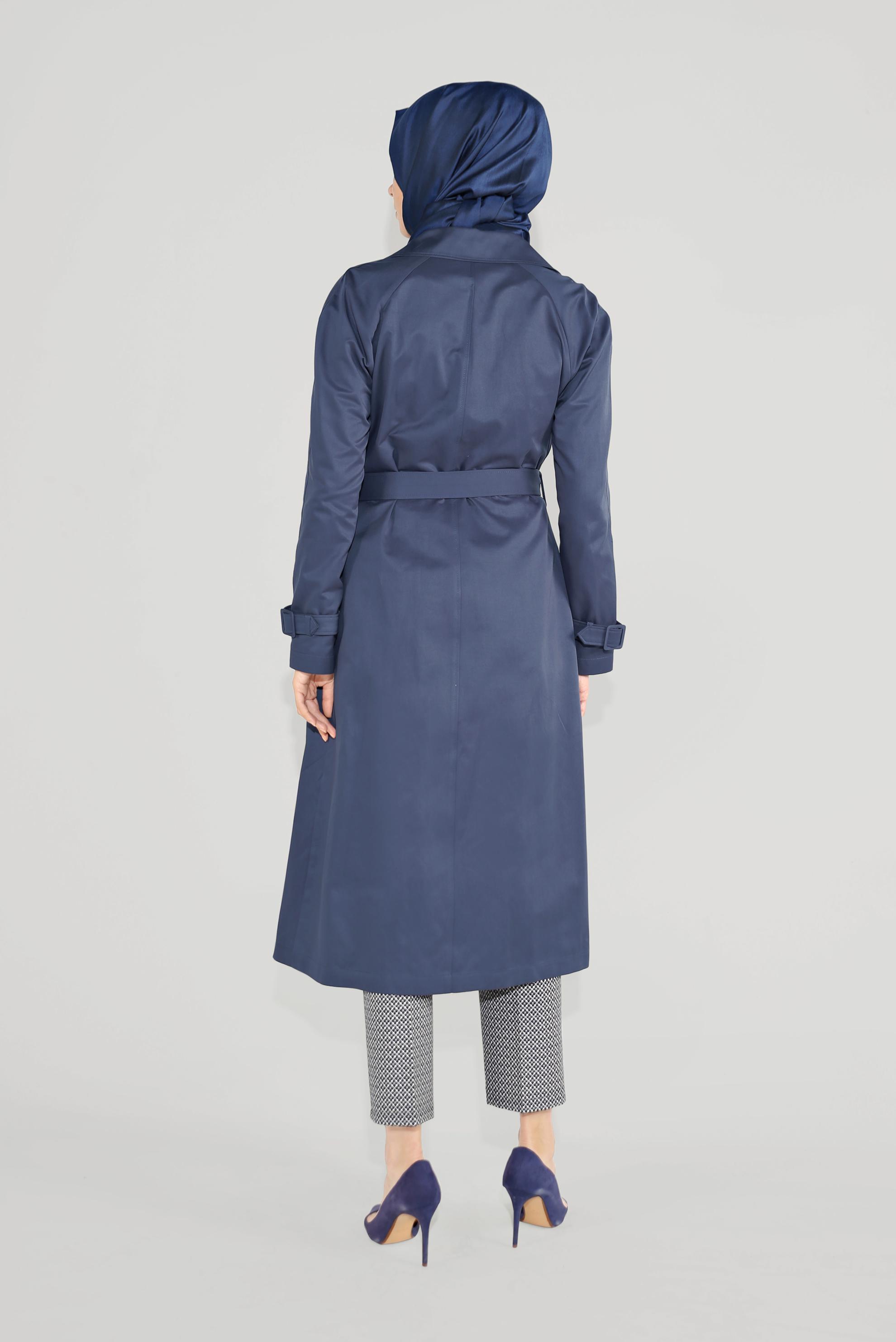 Tesettür giyim LACİVERT KRUVAZE DÜĞMELİ TRENÇKOT 10198