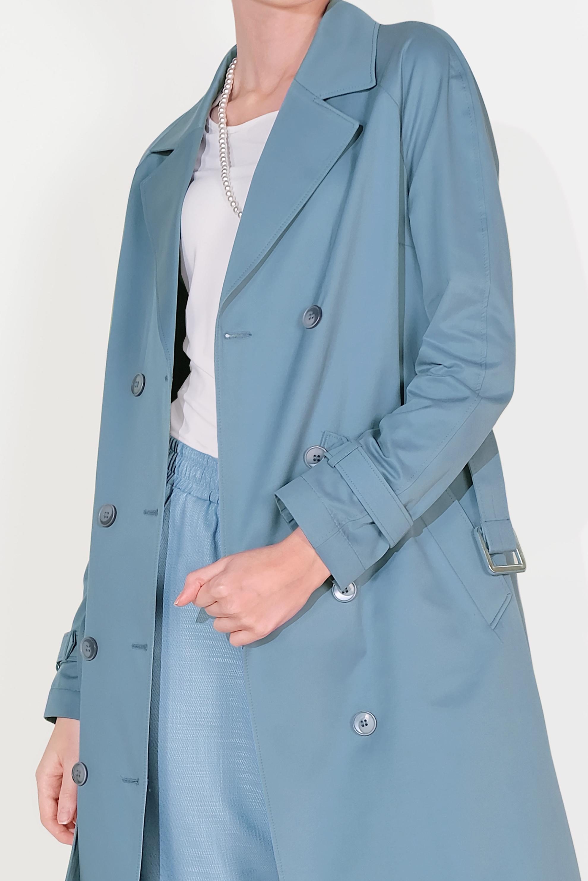 Tesettür giyim MAVİ KRUVAZE DÜĞMELİ TRENÇKOT 10198