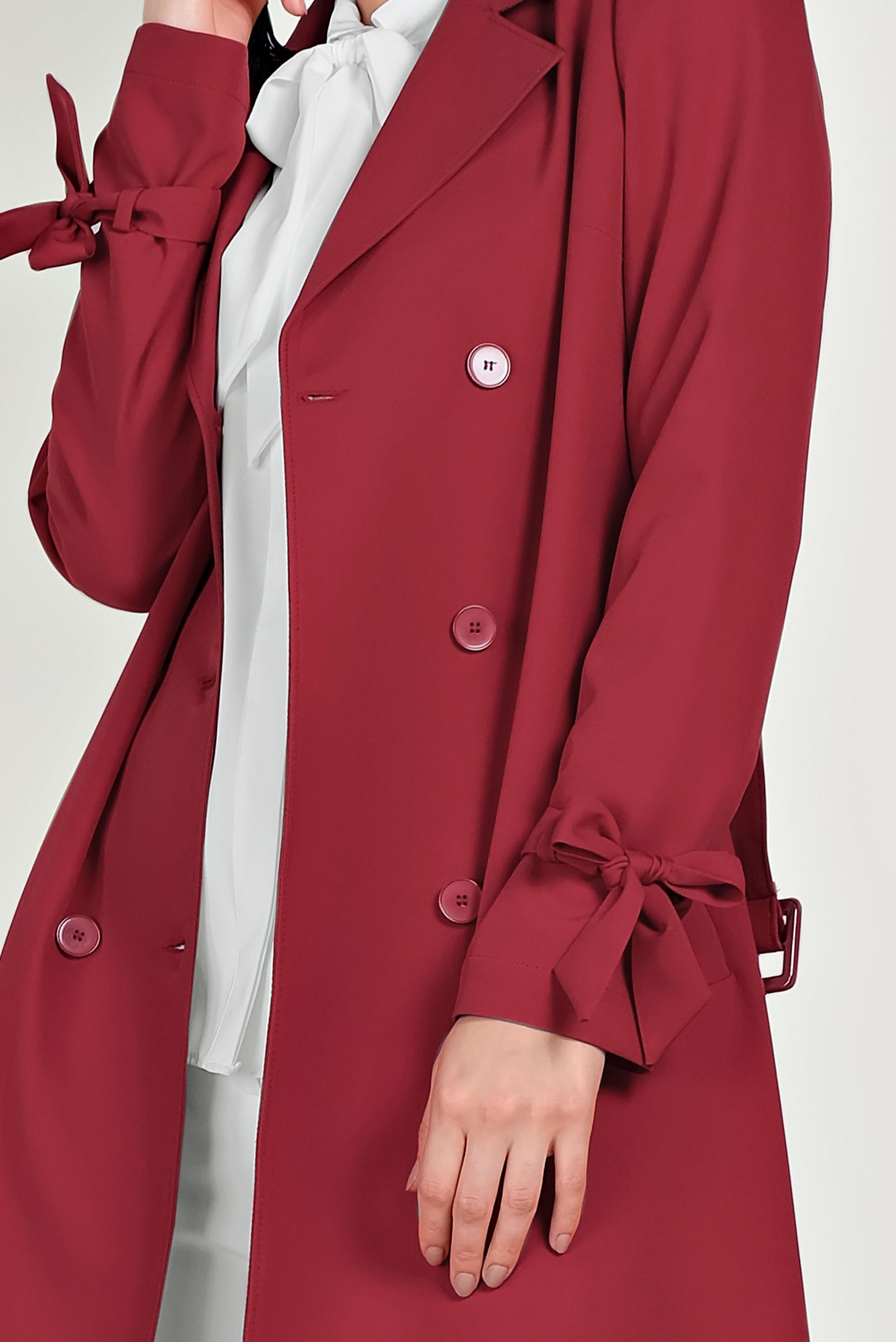 Tesettür giyim KIRMIZI KRUVAZE DÜĞMELİ TRENÇKOT 10210 