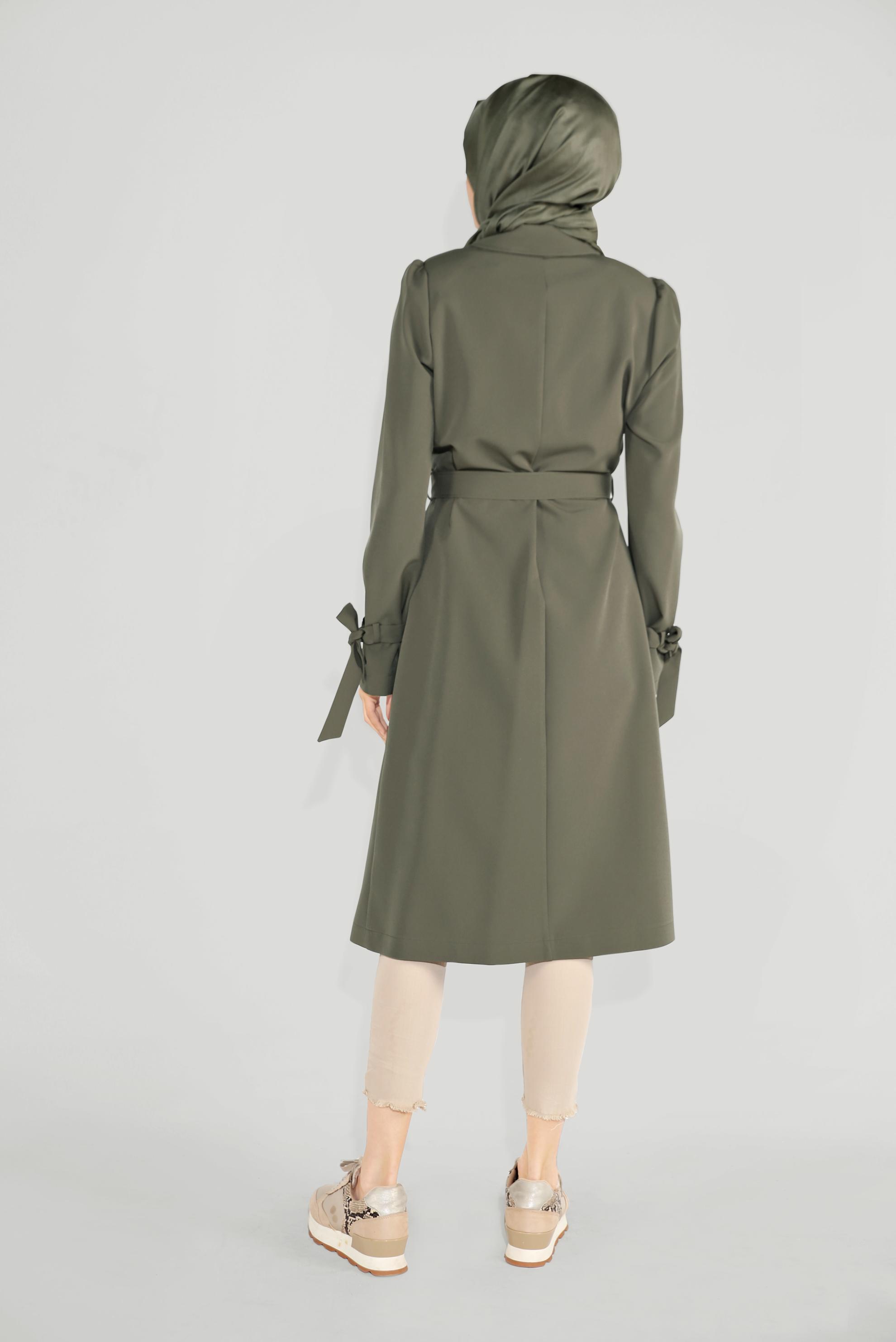 Tesettür giyim HAKİ KRUVAZE DÜĞMELİ TRENÇKOT 10210 