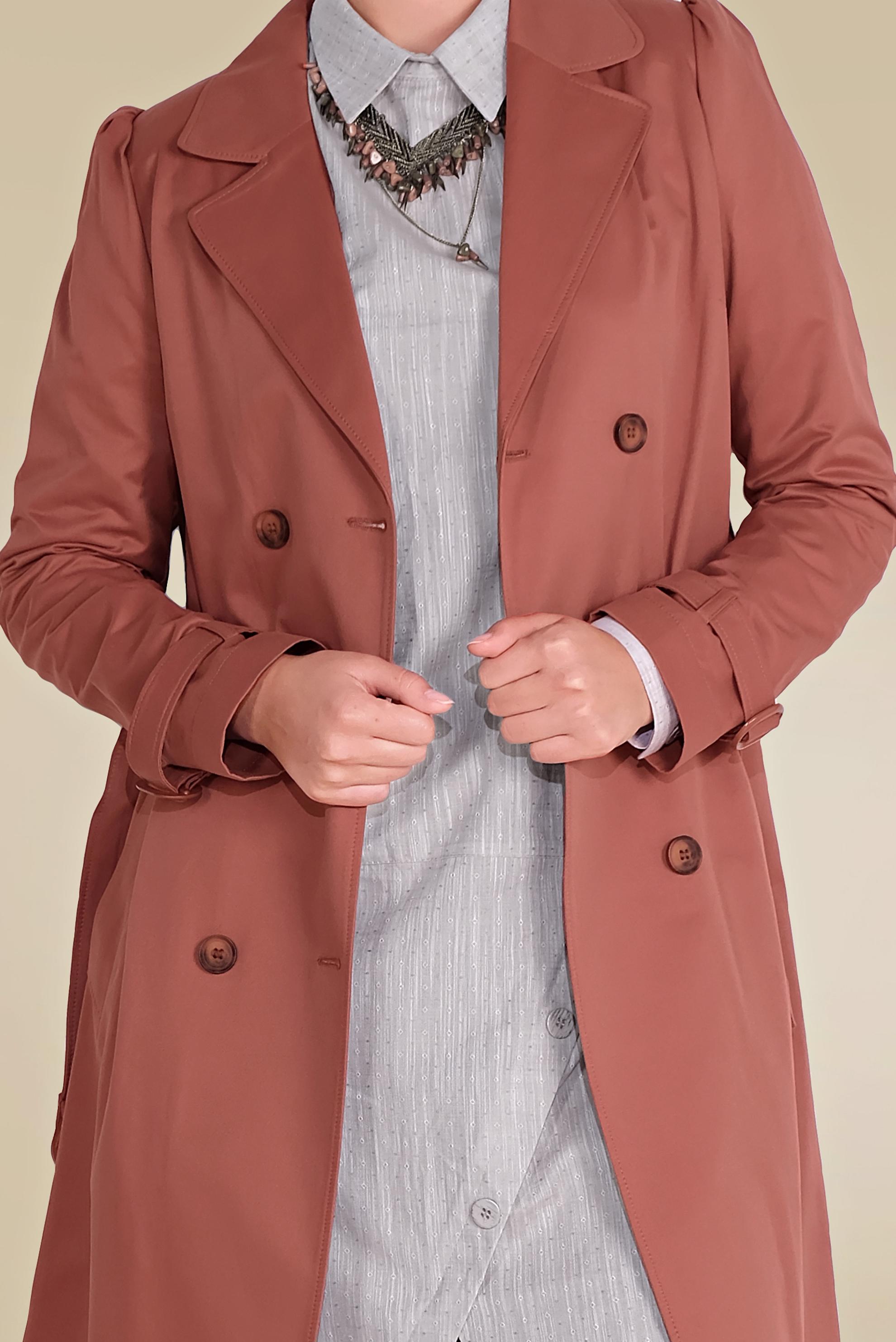 Tesettür giyim TURUNCU ARKASI DÜĞMELİ TRENÇKOT 10220 