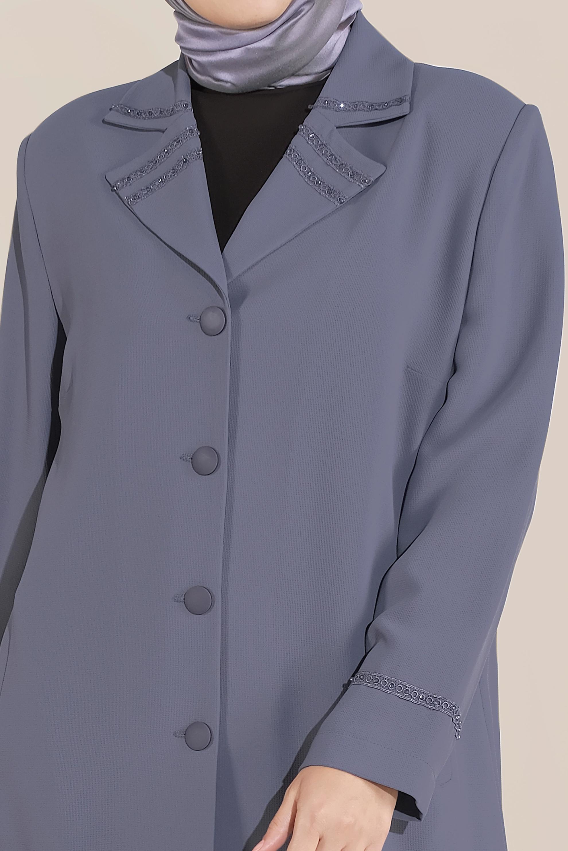 Vêtements hijab GRIS IMPERMÉABLE AVEC COL ET MANCHES À BRODÉ 10229